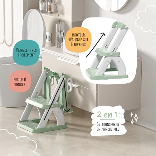 Detalle de Réducteur de toilette enfant avec marche et dossier – SUPERBE BEBE, pliable et antidérapant