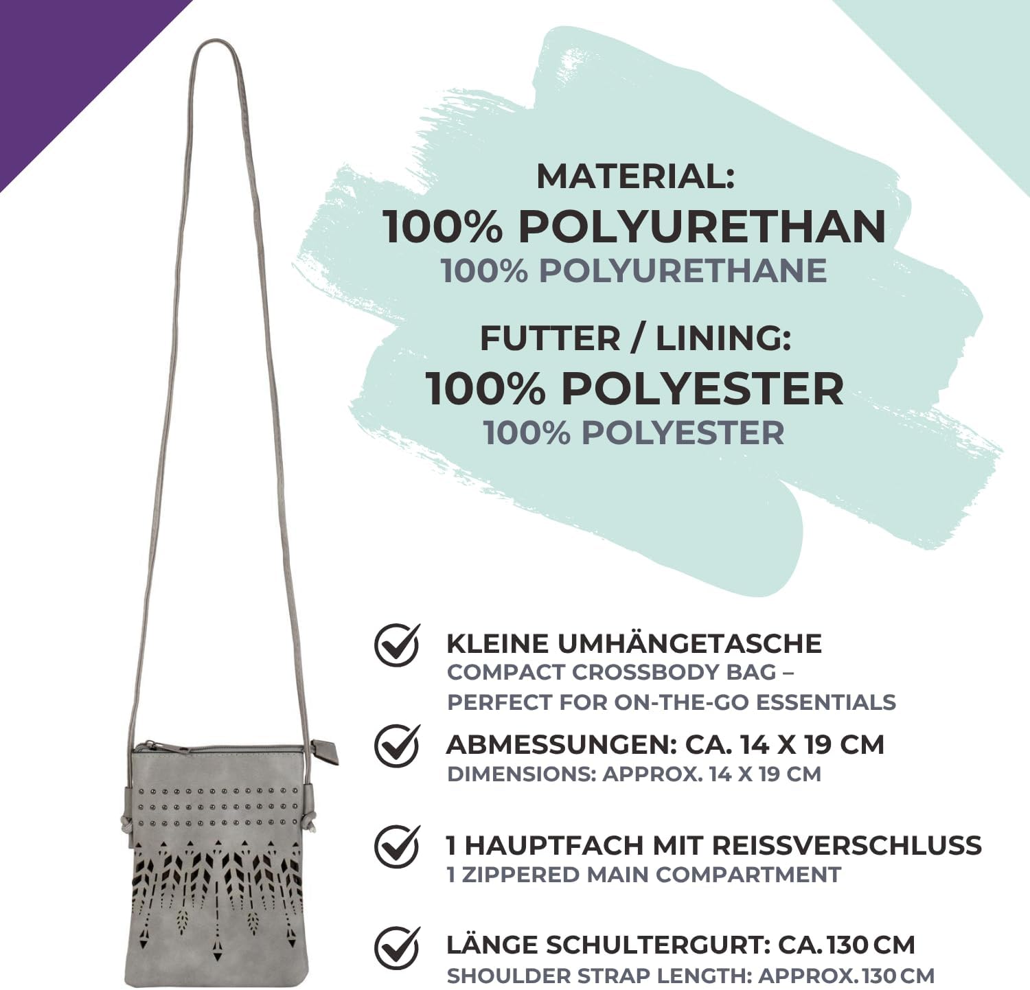 Detalle de StyleBREAKER Mini borsa a tracolla etnica con borchie – dimensioni 14×19 cm