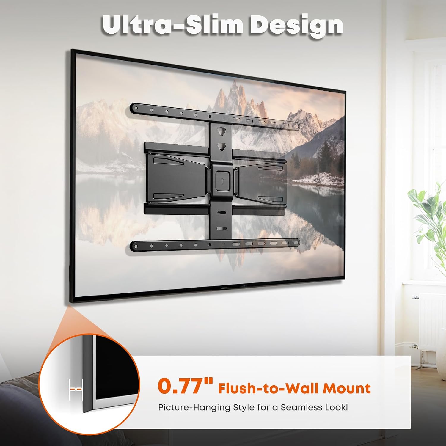 Detalle de TV-Wandhalterung 43–90 Zoll, bis 50 kg – Ultra-Slim, schwenk- und neigbar, 1,96 cm Wandabstand, VESA bis 600×400 mm