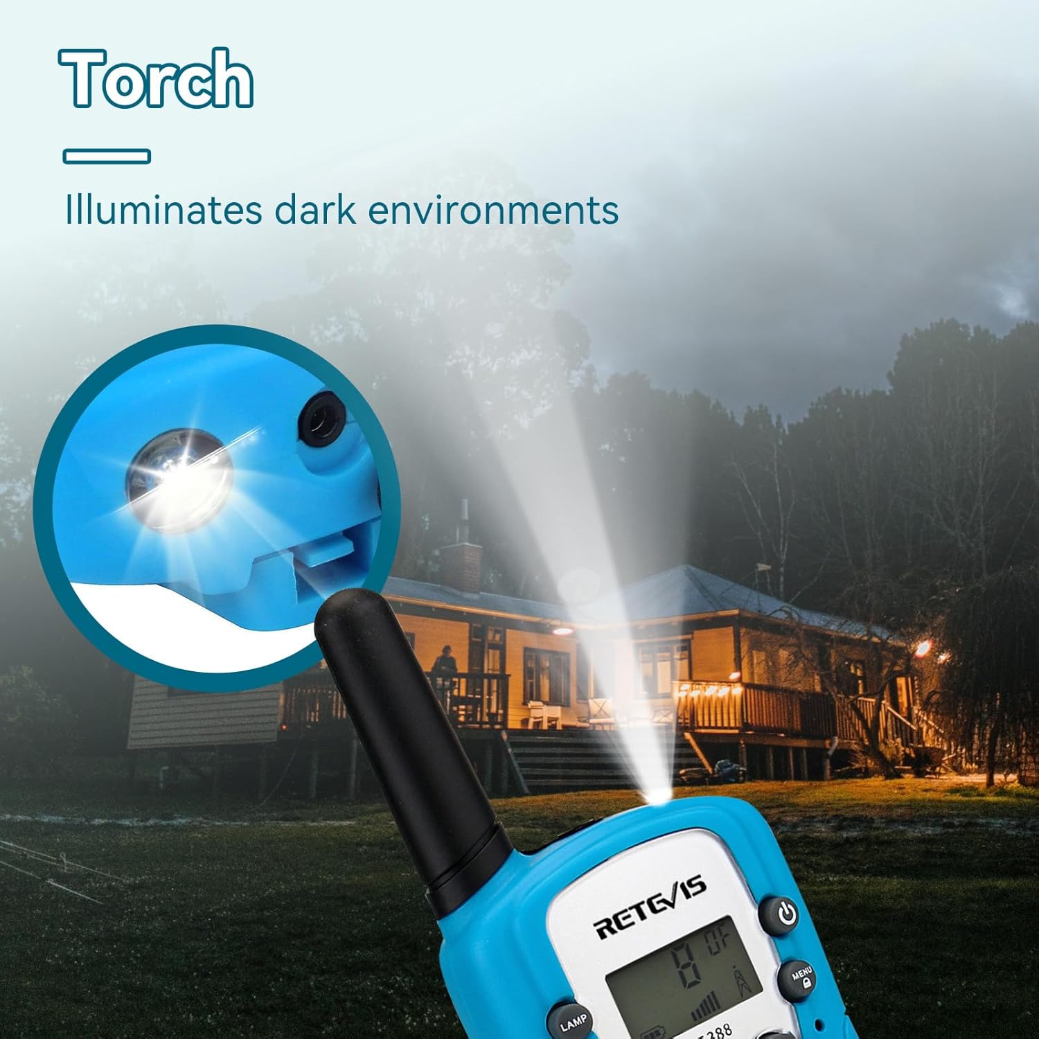 Thumbnail 4 de Retevis RT388 Walkie Talkie Bambini PMR446 con VOX, torcia e 8 canali (1 coppia, blu) per 4-12 anni