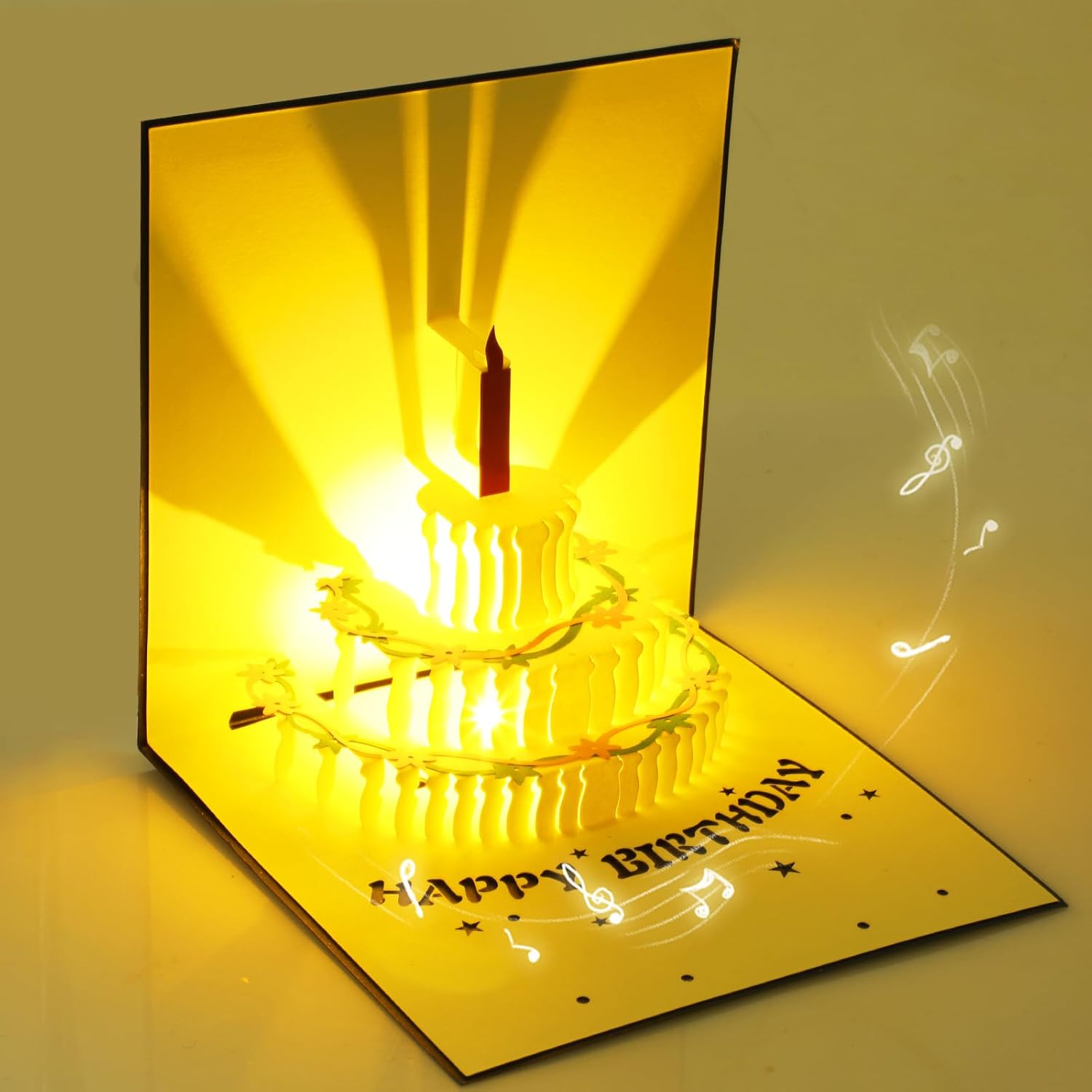 Detalle de GeeRic Carte d'anniversaire 3D musicale avec enveloppe et étiquette — Carte cadeau lumineuse pop-up
