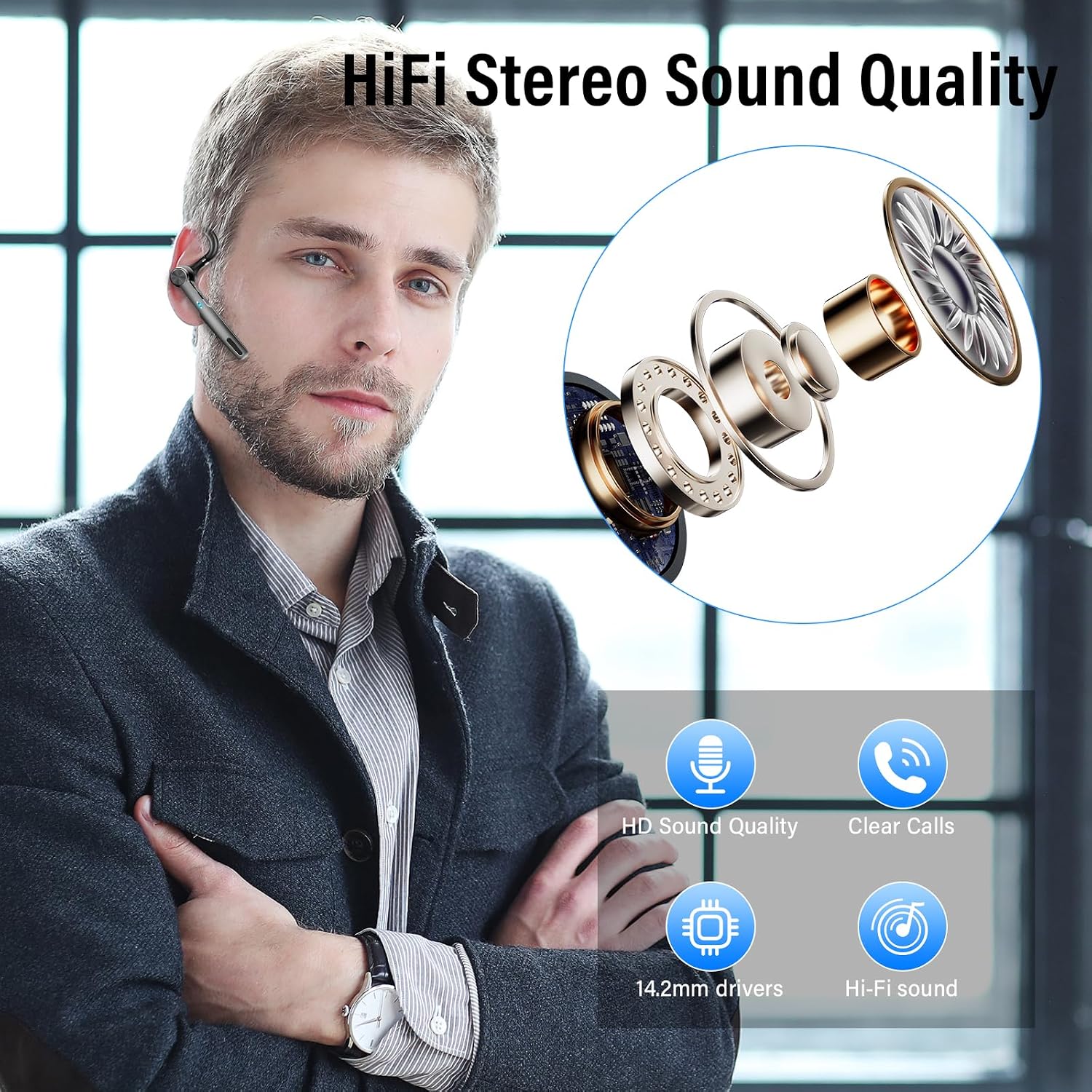 Thumbnail 1 de Bluetooth Headset 2026 Wireless with 5.3, 60-Hour Standby, IP7 Waterproof — One-Ear Comfort for Truckers & Business