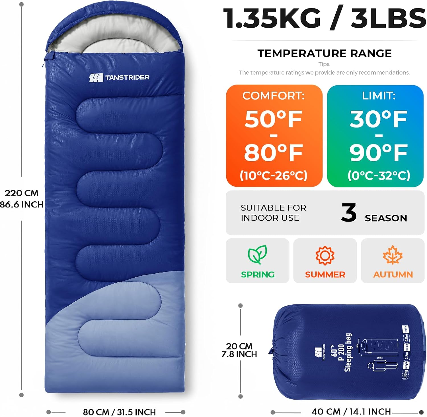 Detalle 2 de TANSTRIDER Sleeping Bag, 31.5 x 86.6 Inches