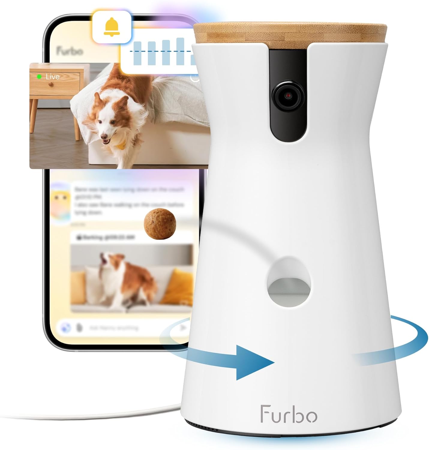 Detalle de Furbo 360° Dog Camera with Phone App (Treat Dispenser, 1080p HD, 2-Way Audio) – subscription required