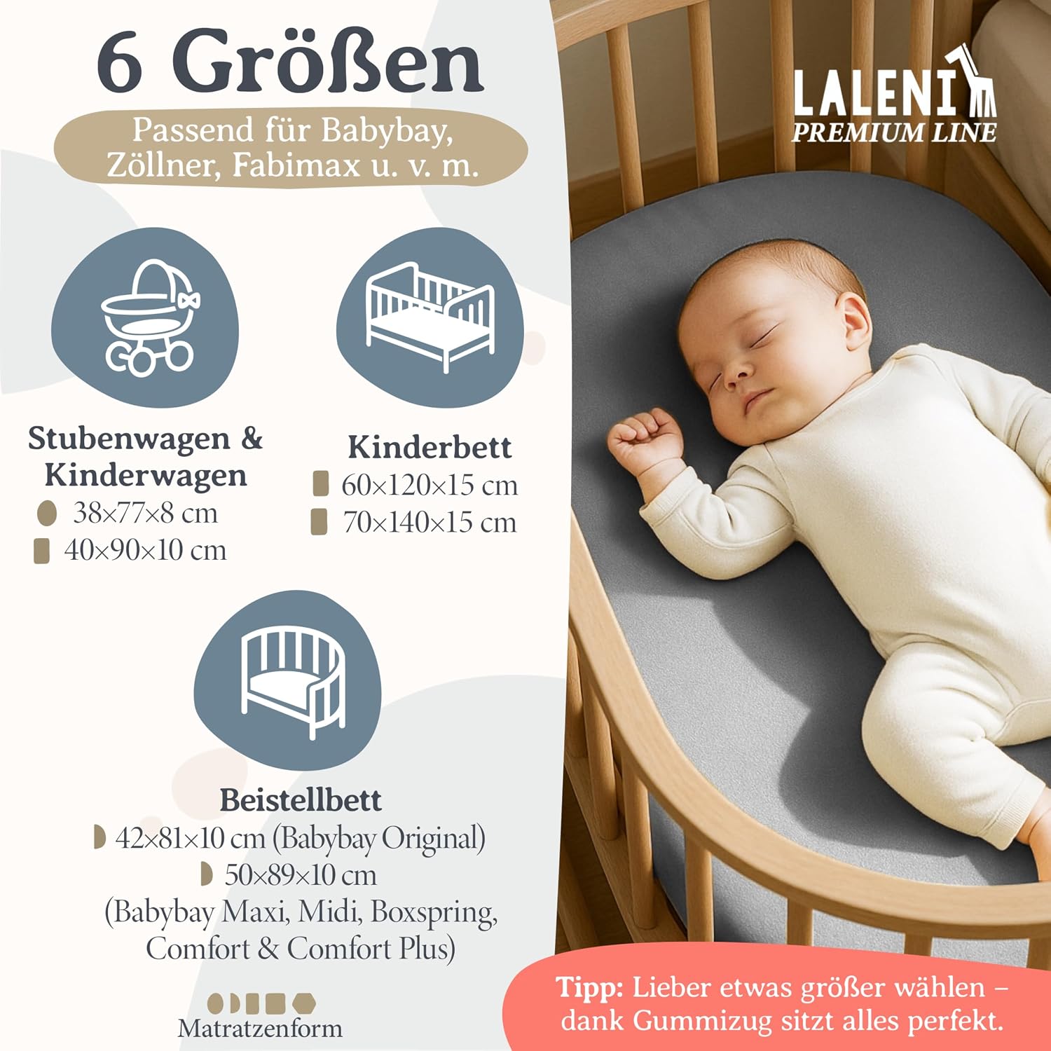 Detalle de Laleni Premium Spannbettlaken 40x90cm – 2er-Set aus 100% Baumwolle, OEKO-TEX geprüft, atmungsaktiv