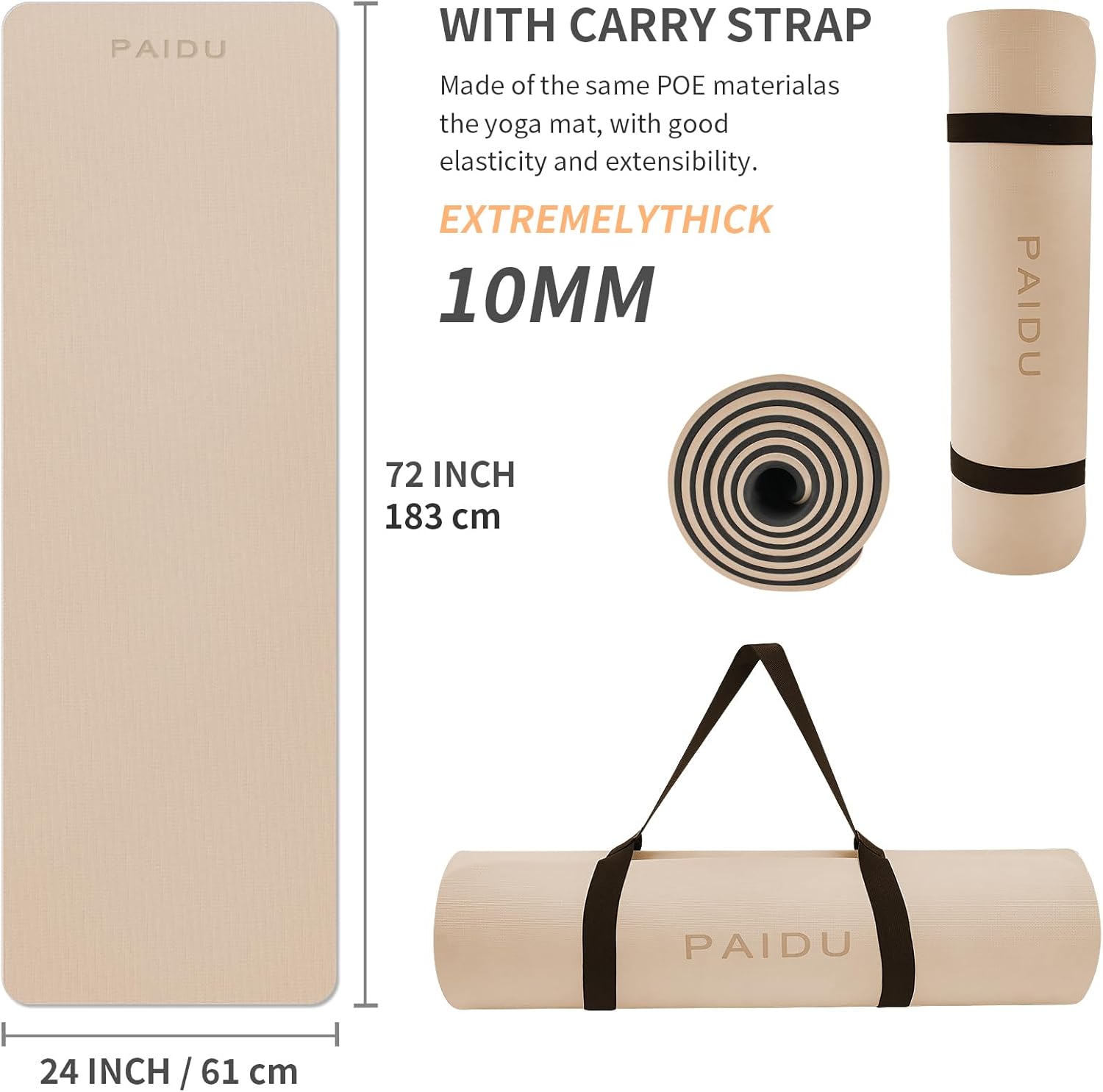 Detalle 2 de PAIDU Yoga Mat 10mm Non Slip 72x24