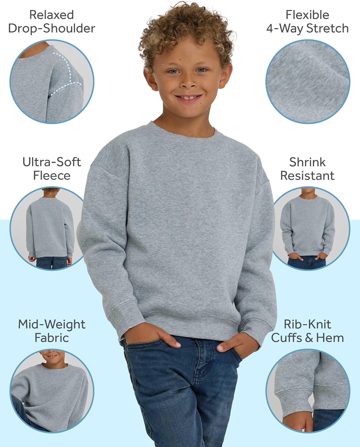 Detalle de PURE CHAMP 3-Pack Boys’ Fleece Crewneck Sweatshirts, Midweight, 4-Way Stretch