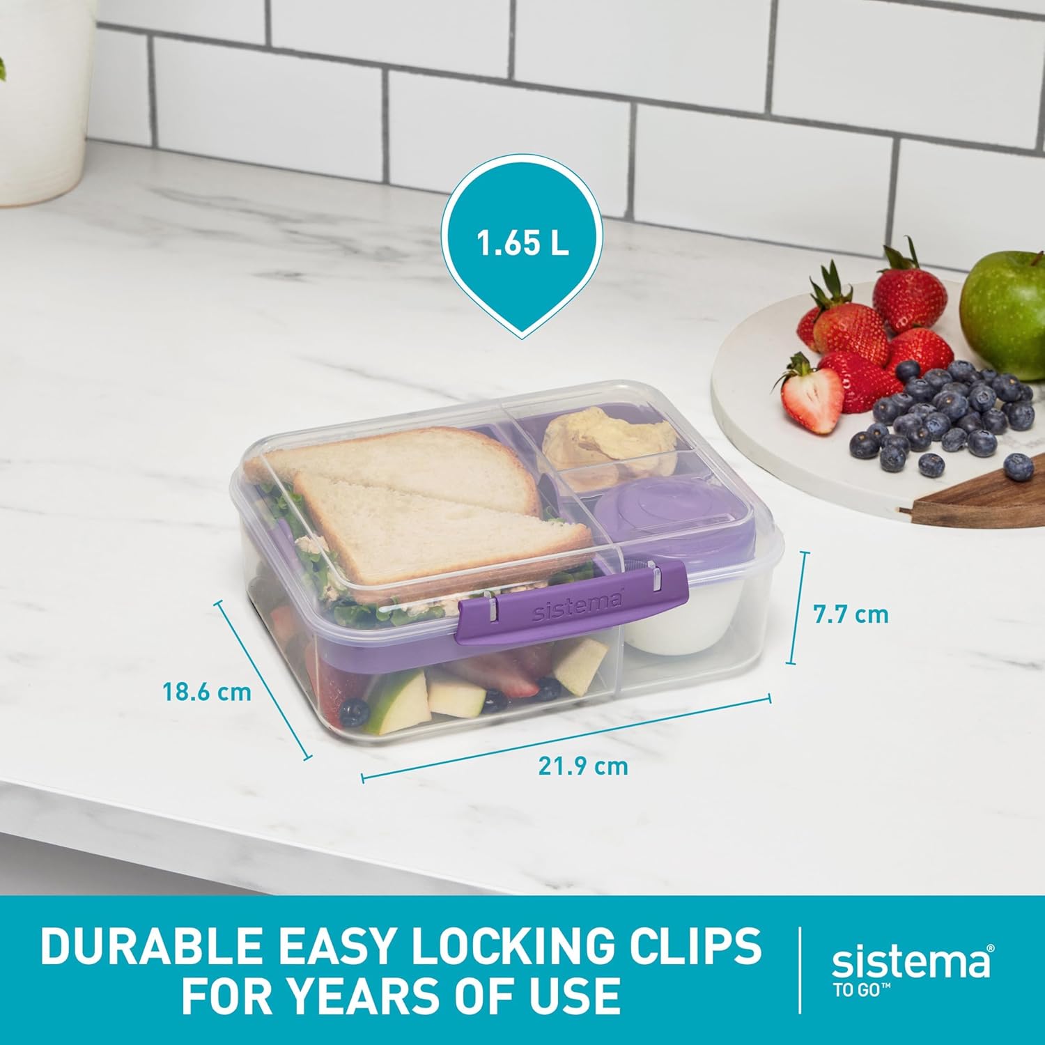 Detalle de Sistema Bento Box Lunch (Minty Teal) Bento school lunch box with compartments, 1.65 L