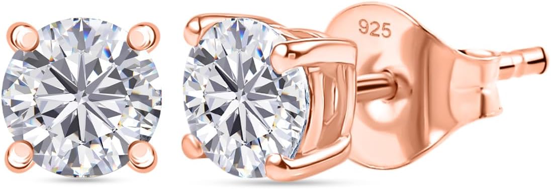 Thumbnail 6 de TJC Moissanite Solitaire Stud Earrings – 7mm Lab-Created Diamond, 925 Sterling Silver with Gold Plating