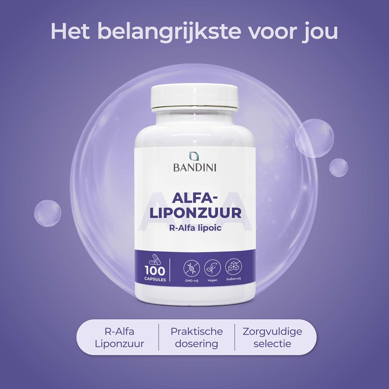 Thumbnail 3 de BANDINI ALA alfa-liponzuurcapsules met vertraagde afgifte, r-ALA, 200 mg
