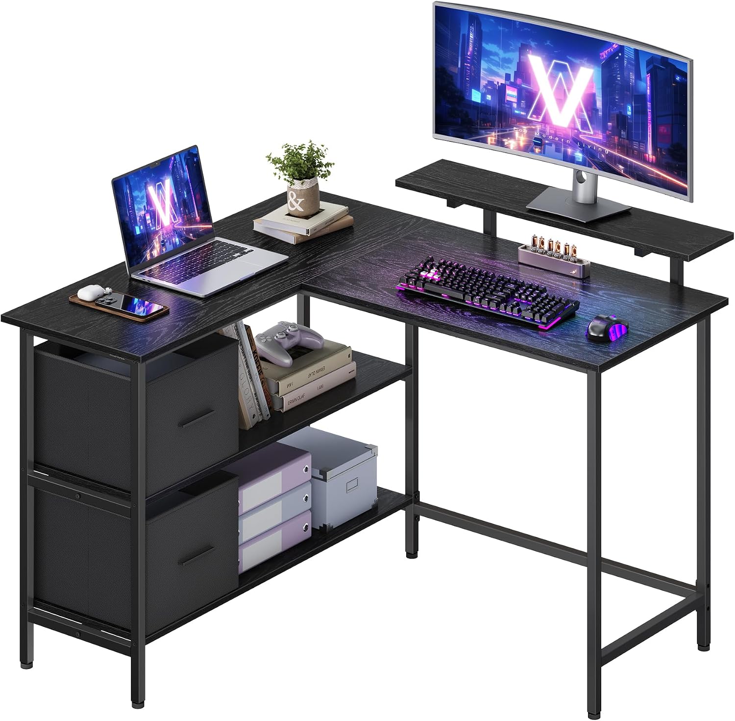 Detalle de LWD097B56 L shaped desk with drawers