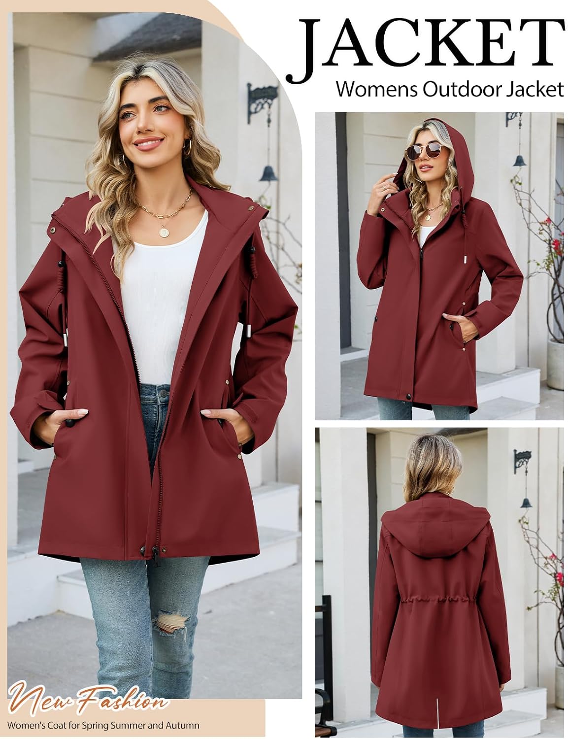 Detalle de Heekpek Women's Spring Coat — Lightweight Windbreaker with Detachable Hood