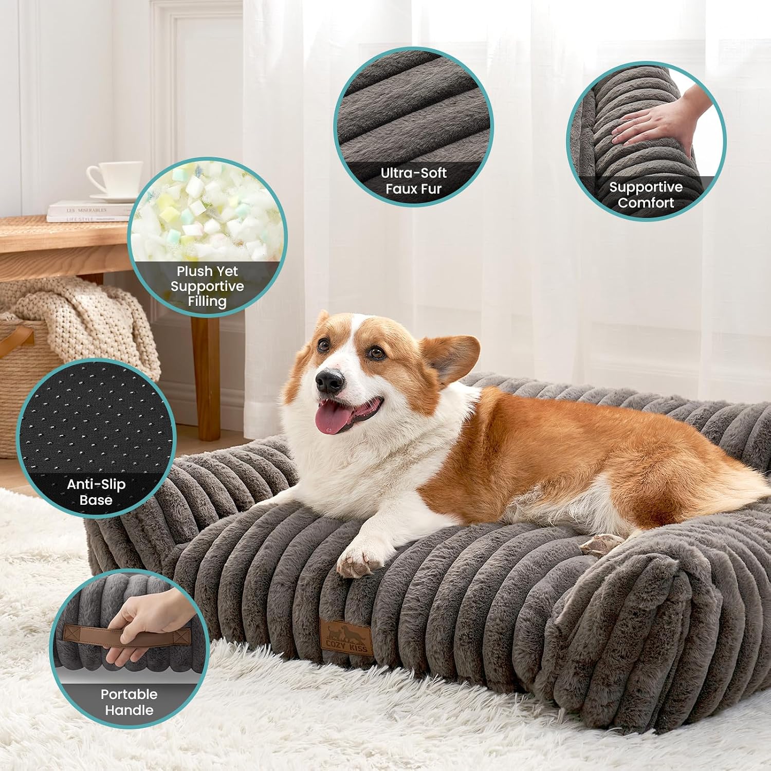 Detalle de COZY KISS Cat Bed for Indoor Cats 65x44x30cm – Orthopedic, Washable and Anti‑Slip