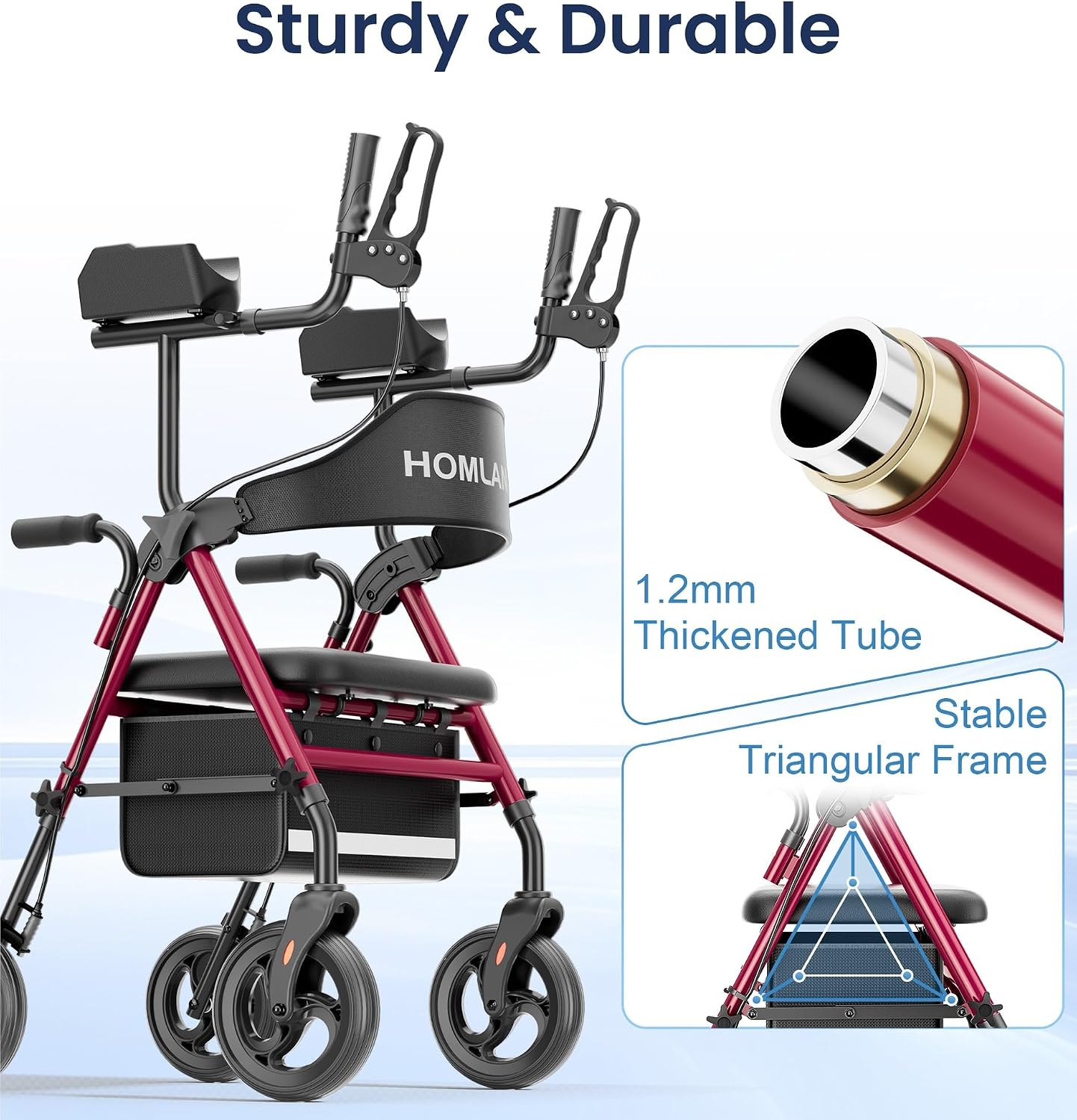 Thumbnail 6 de HOMLAND Upright Walker with Seat, 16-Inch Padded Seat, Adjustable Arms