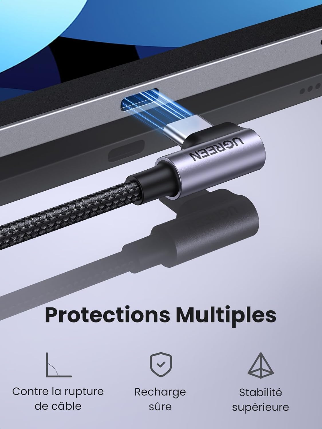 Detalle 2 de UGREEN Câble USB‑C coudé 60W 2 m pour charge rapide