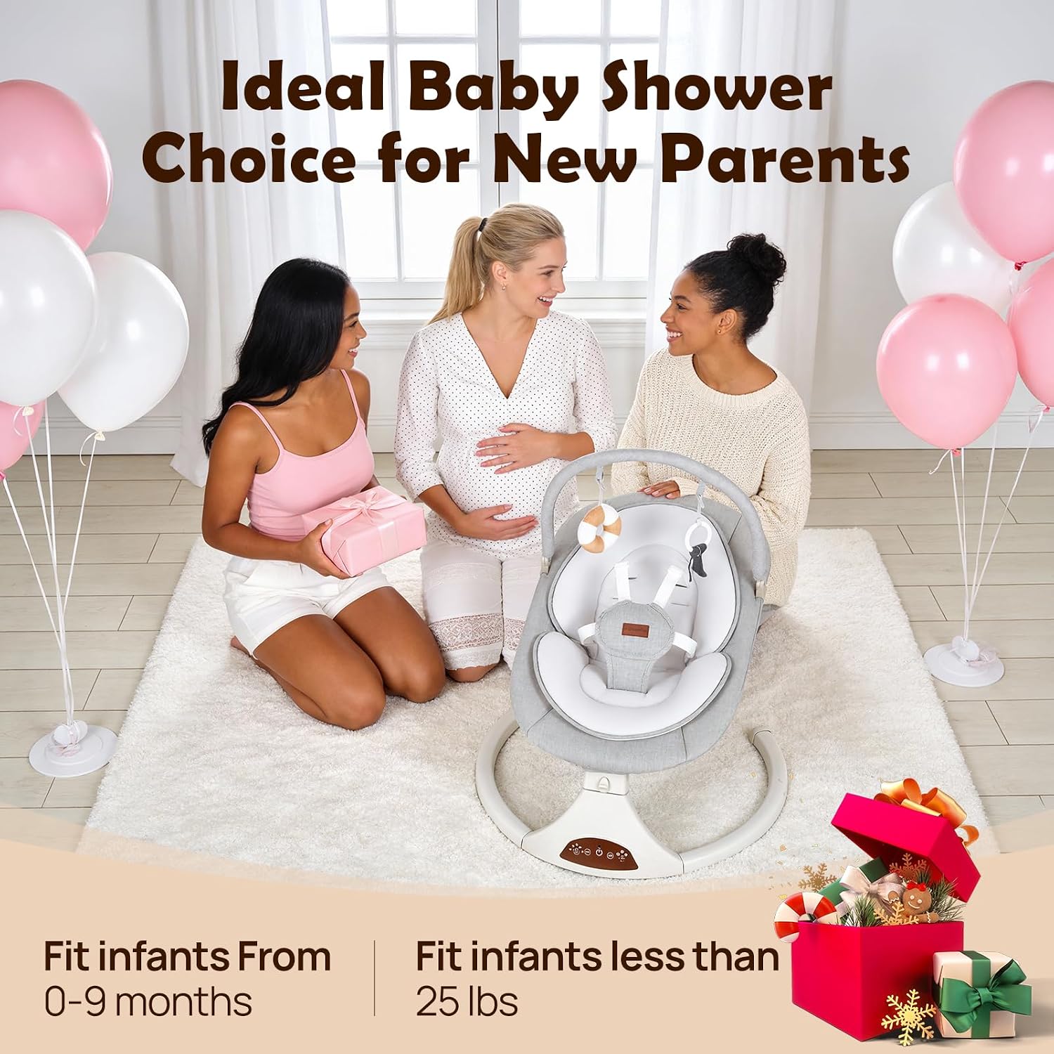 Thumbnail 1 de Viriwebaby Gray Baby Swing with 5 Speeds, Timer, Bluetooth and USB Music