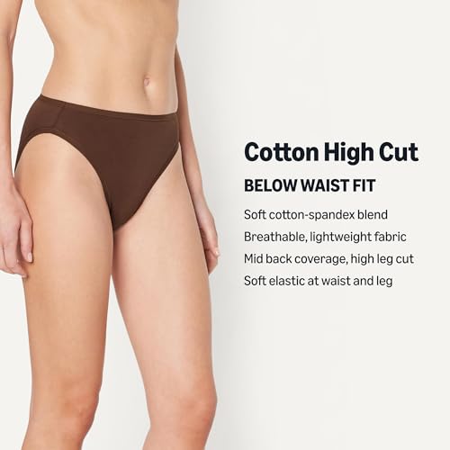 Detalle 2 de Amazon Essentials Slip Bikini a Taglio Alto in Cotone Elasticizzato Donna – Confezione 10, Nocciola, 46