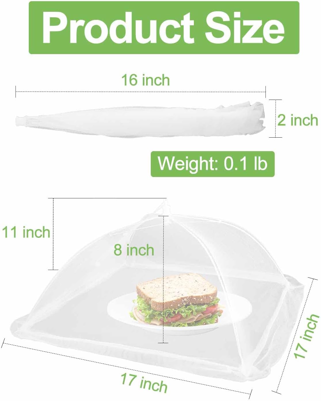 Detalle de Lauon Large Food Cover 6-Pack Mesh Food Tent, 17x17 White Nylon Covers