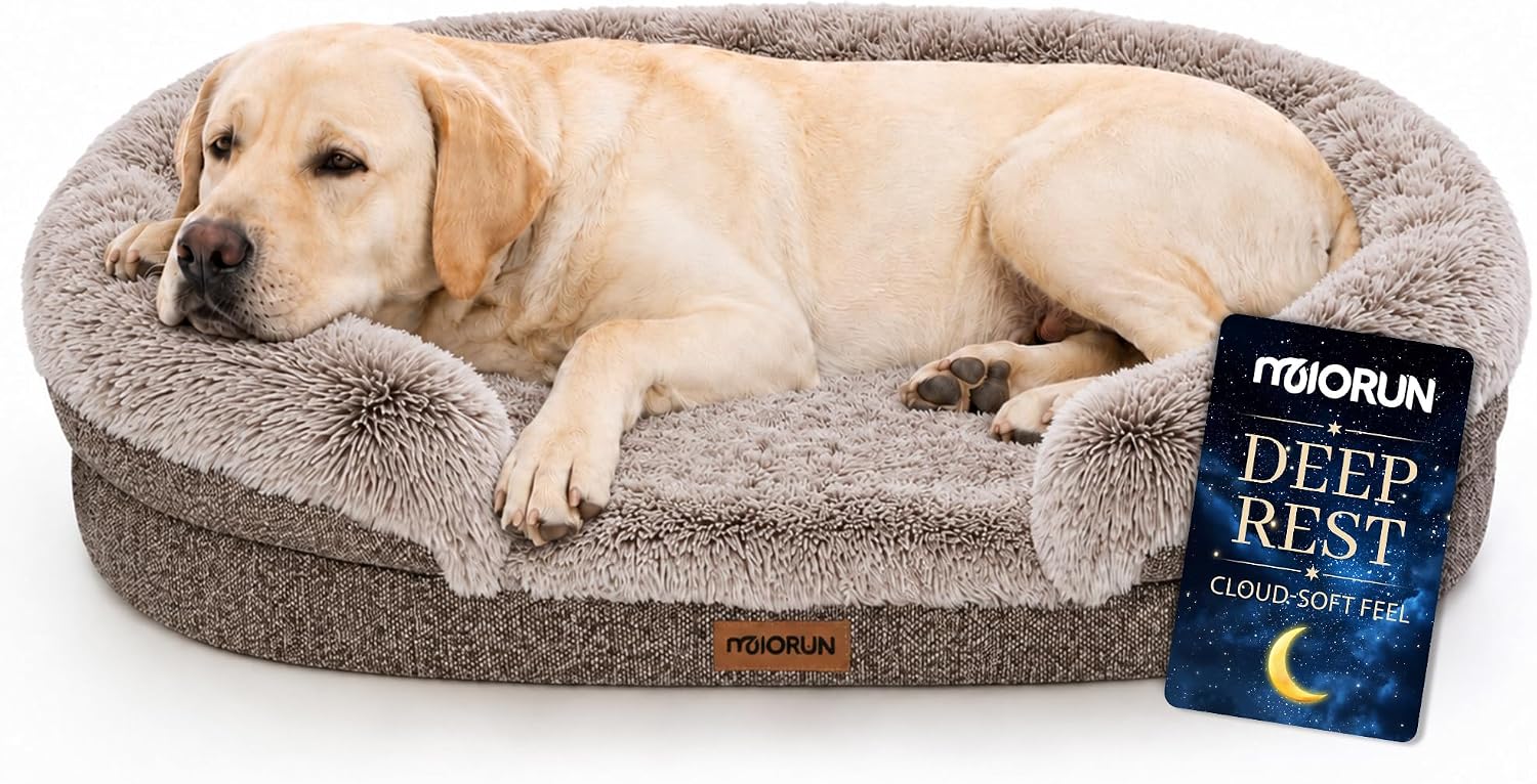 Detalle de Miorun 26WSB01004-48 Orthopedic Dog Bed, 48-Inch Bolster Sofa, Faux Fur