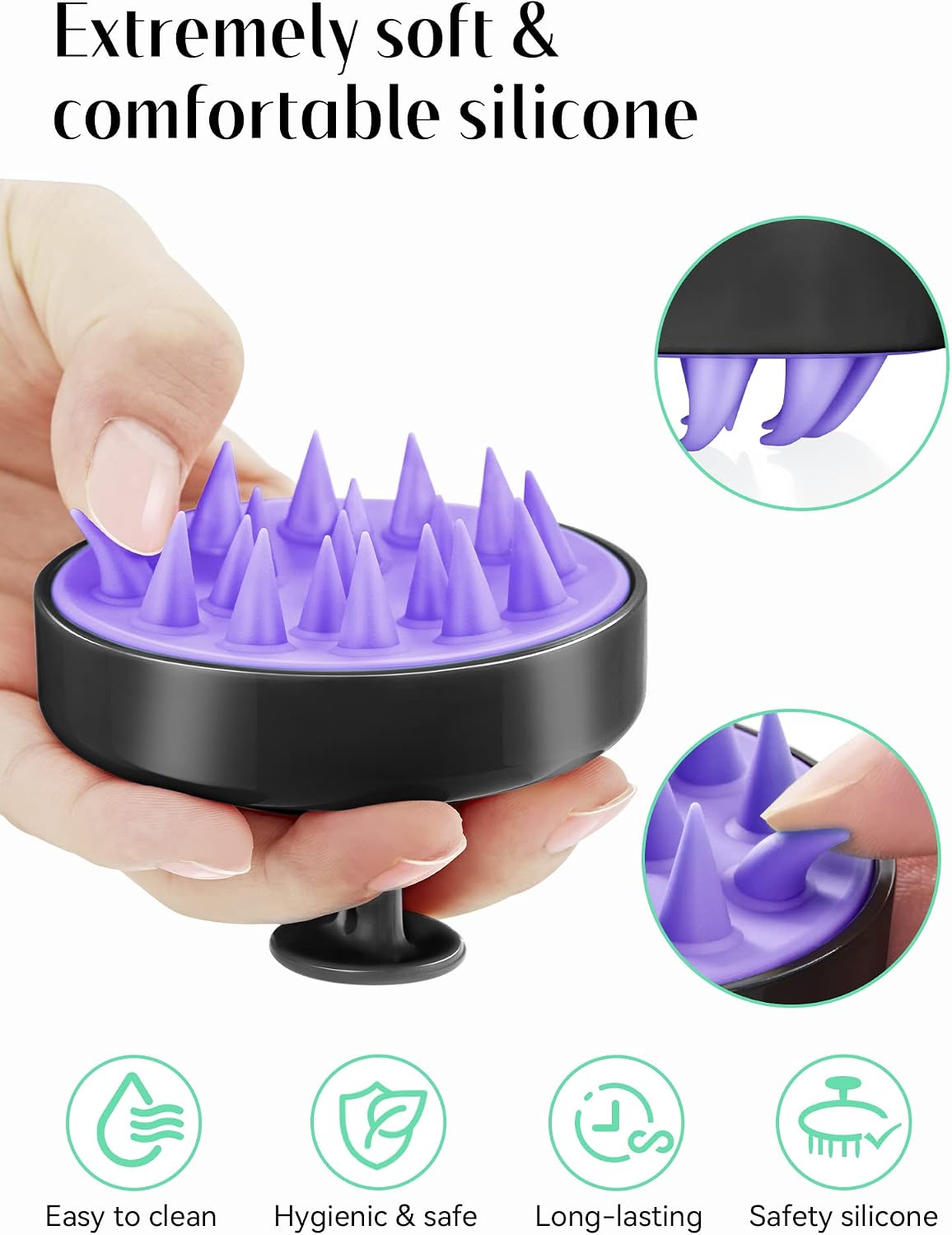 Thumbnail 2 de HEETA Scalp Massager Hair Growth Shampoo Brush (Soft Silicone Bristles) – Ergonomic Black & Purple