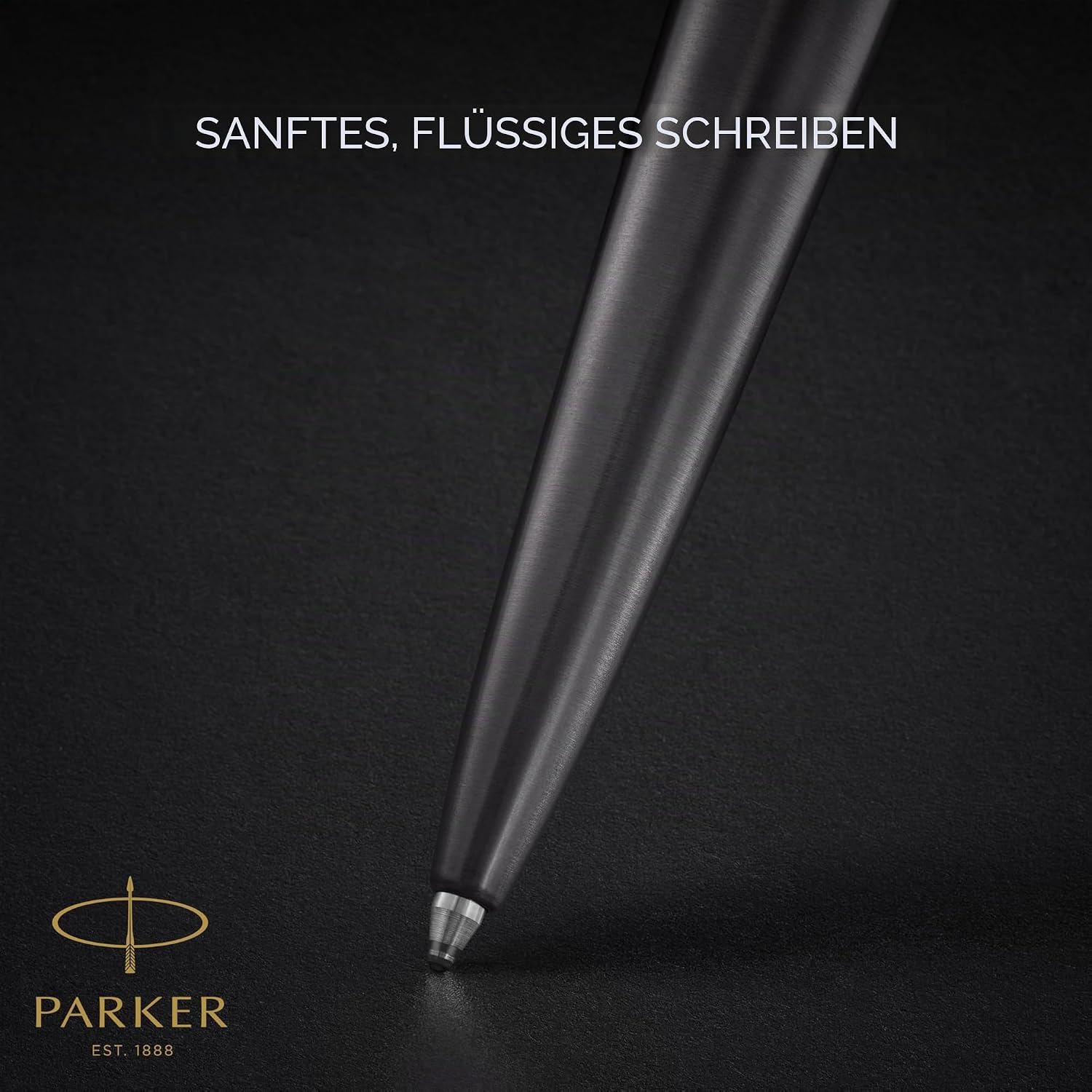 Detalle de Parker Jotter Kugelschreiber grau lackiert mit goldenen Zierteilen (mittlere Spitze) im Nachfüllpack | Geschenkbox