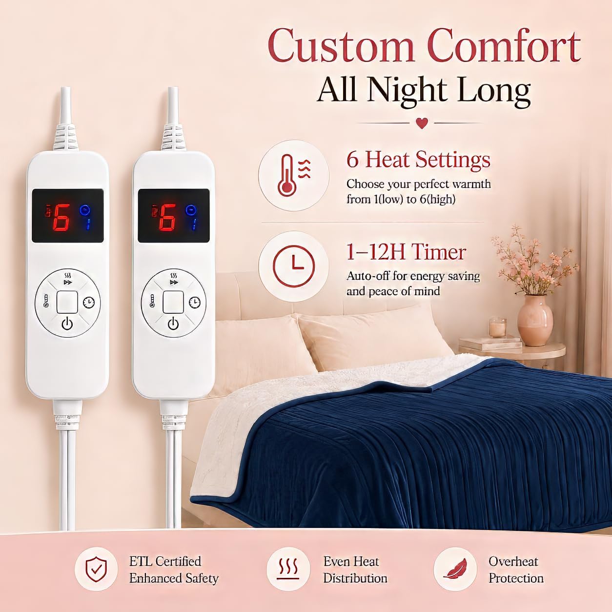 Thumbnail 1 de Arrylins ZQ05B-C8490 Queen Heated Blanket, 6 Heat Settings, Dual Controls