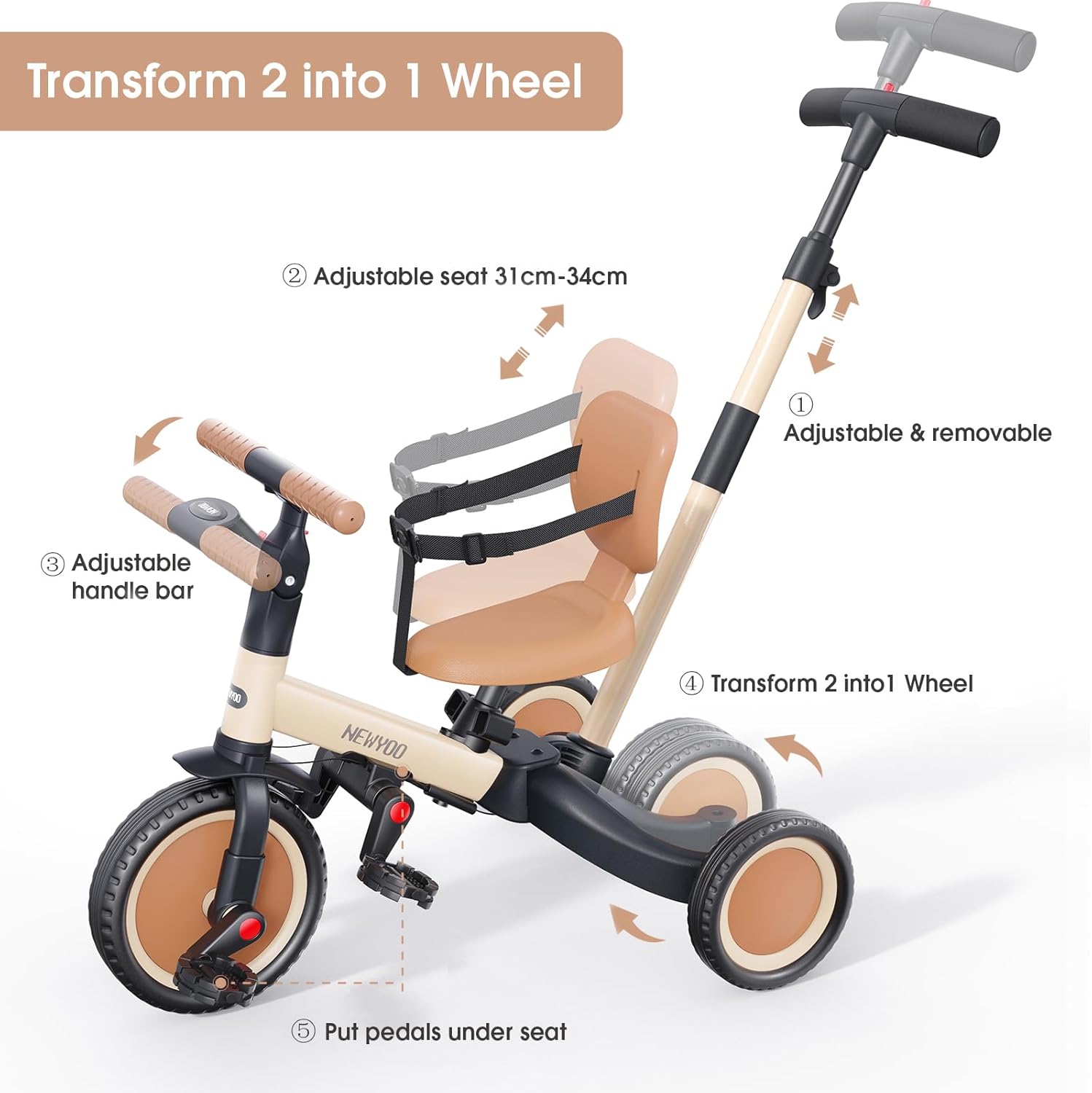Thumbnail 2 de newyoo TR007 Toddler Tricycle 5‑in‑1