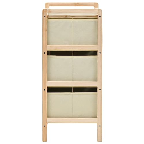 Detalle de vidaXL Estantería de almacenaje con 3 cestas de tela y madera de cedro beige