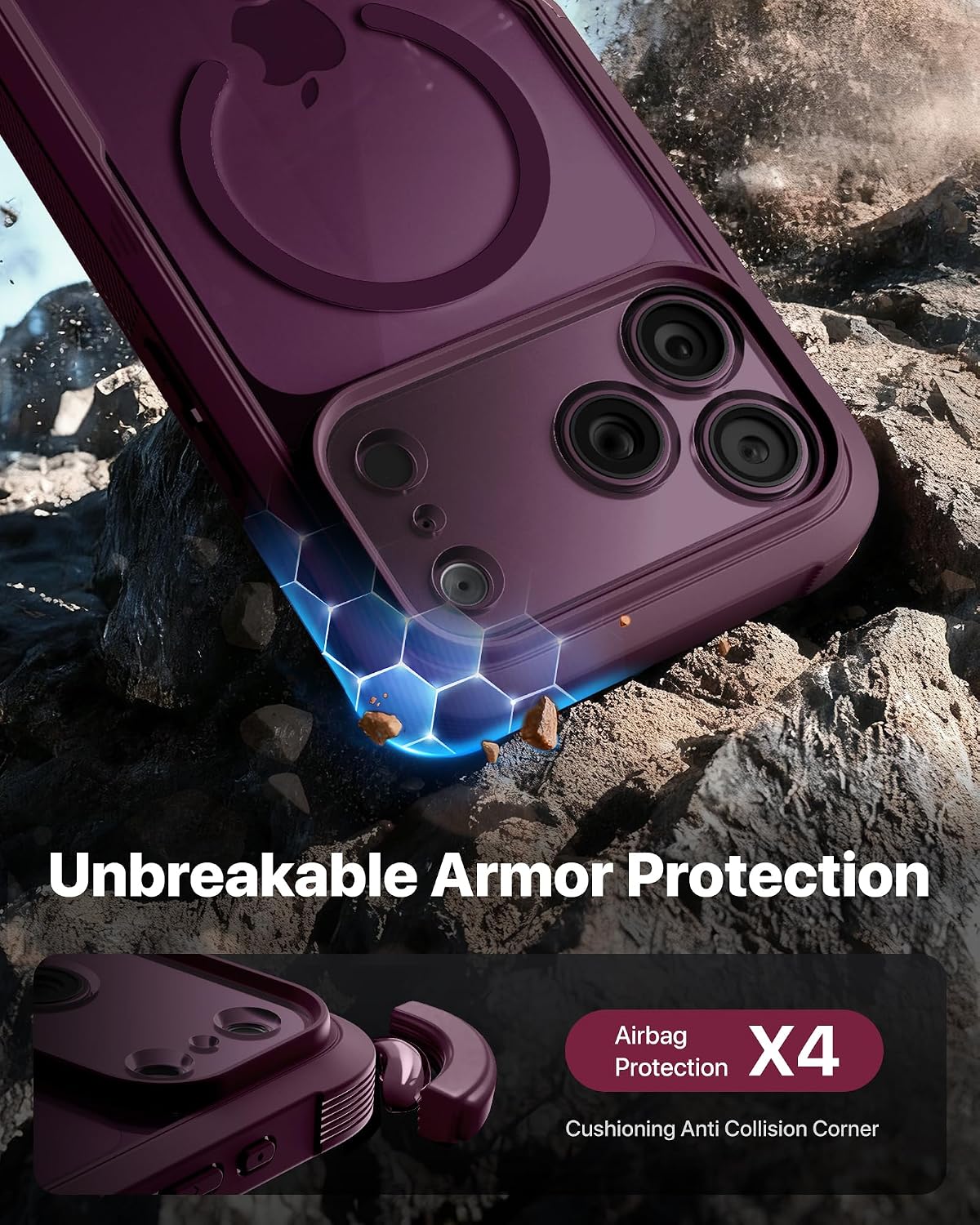 Thumbnail 1 de Diaclara Magnetic Case for iPhone 18 Pro with Screen Protector, Burgundy