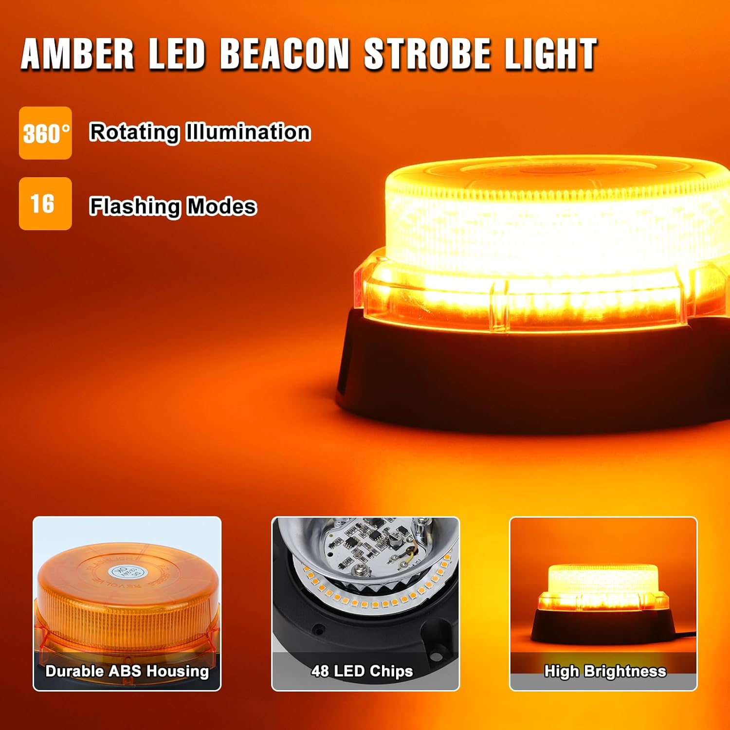 Detalle 2 de I LITTON Amber Beacon Strobe Light 48-LED, 16 modes 🚨