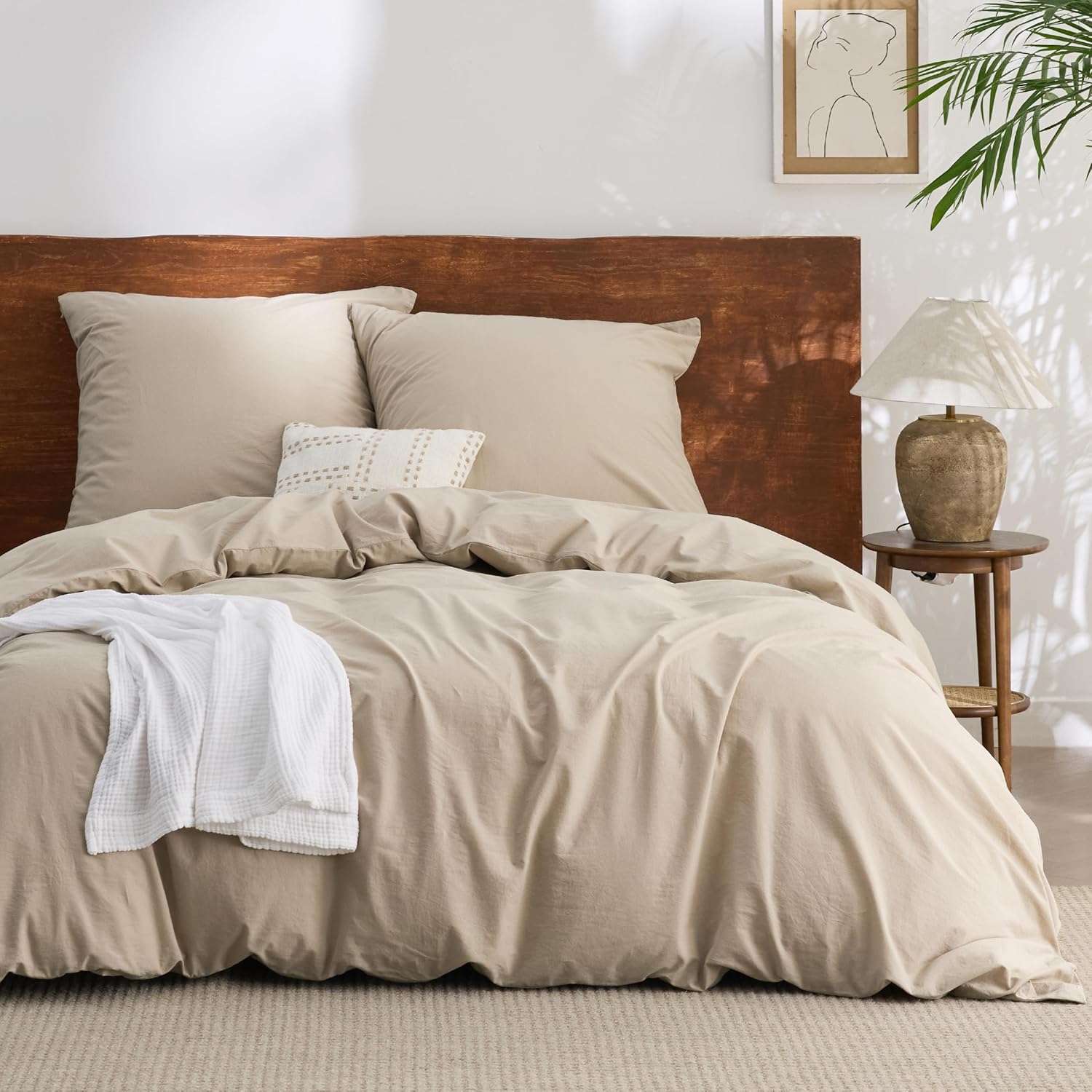 Detalle de Bedsure Bettwäsche 220x240 cm aus Baumwolle, 3-teilig (Hazel Taupe) mit Reißverschluss