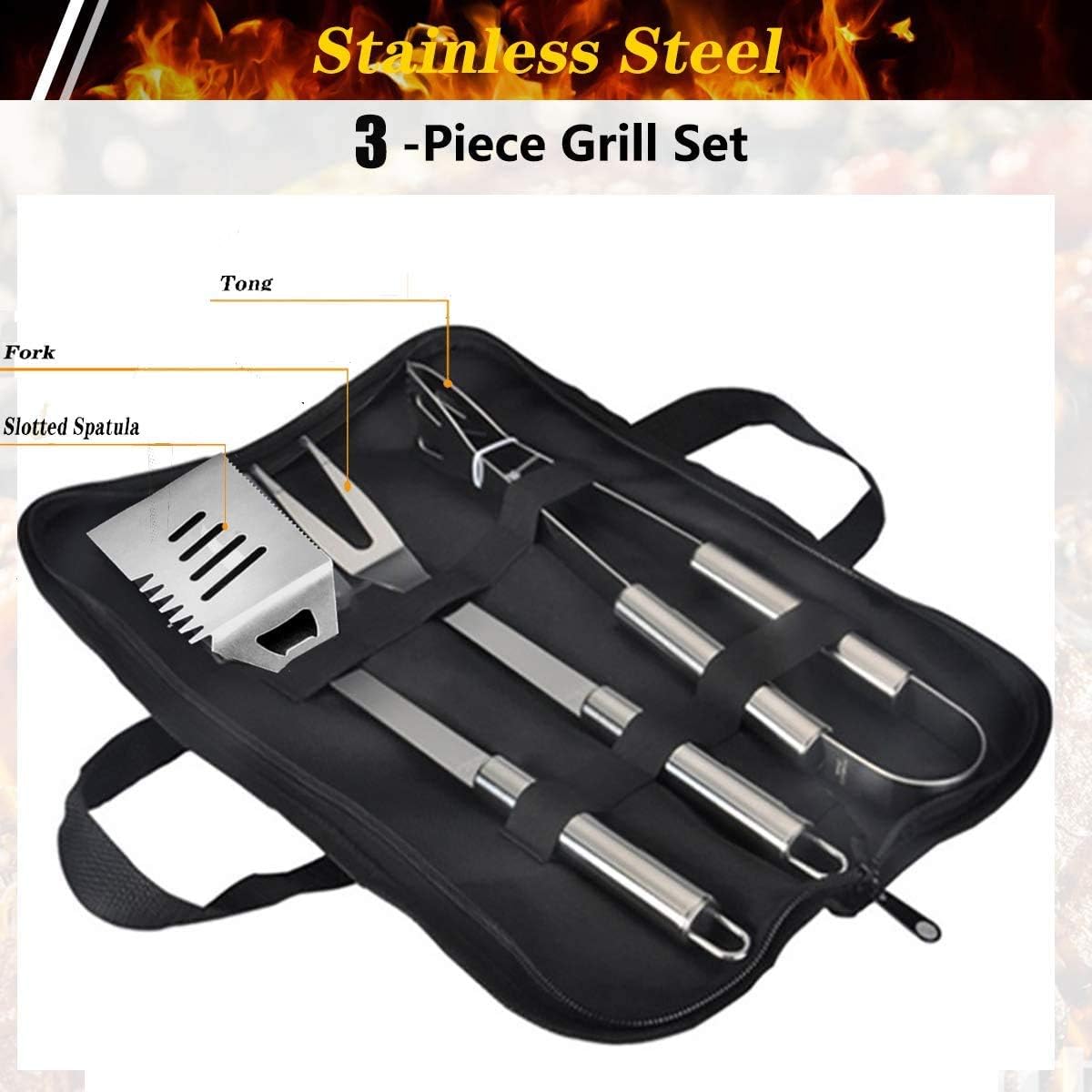Thumbnail 2 de QH7 3Pack BBQ Tool Set: Stainless Steel Outdoor Grill Utensils with Storage Bag