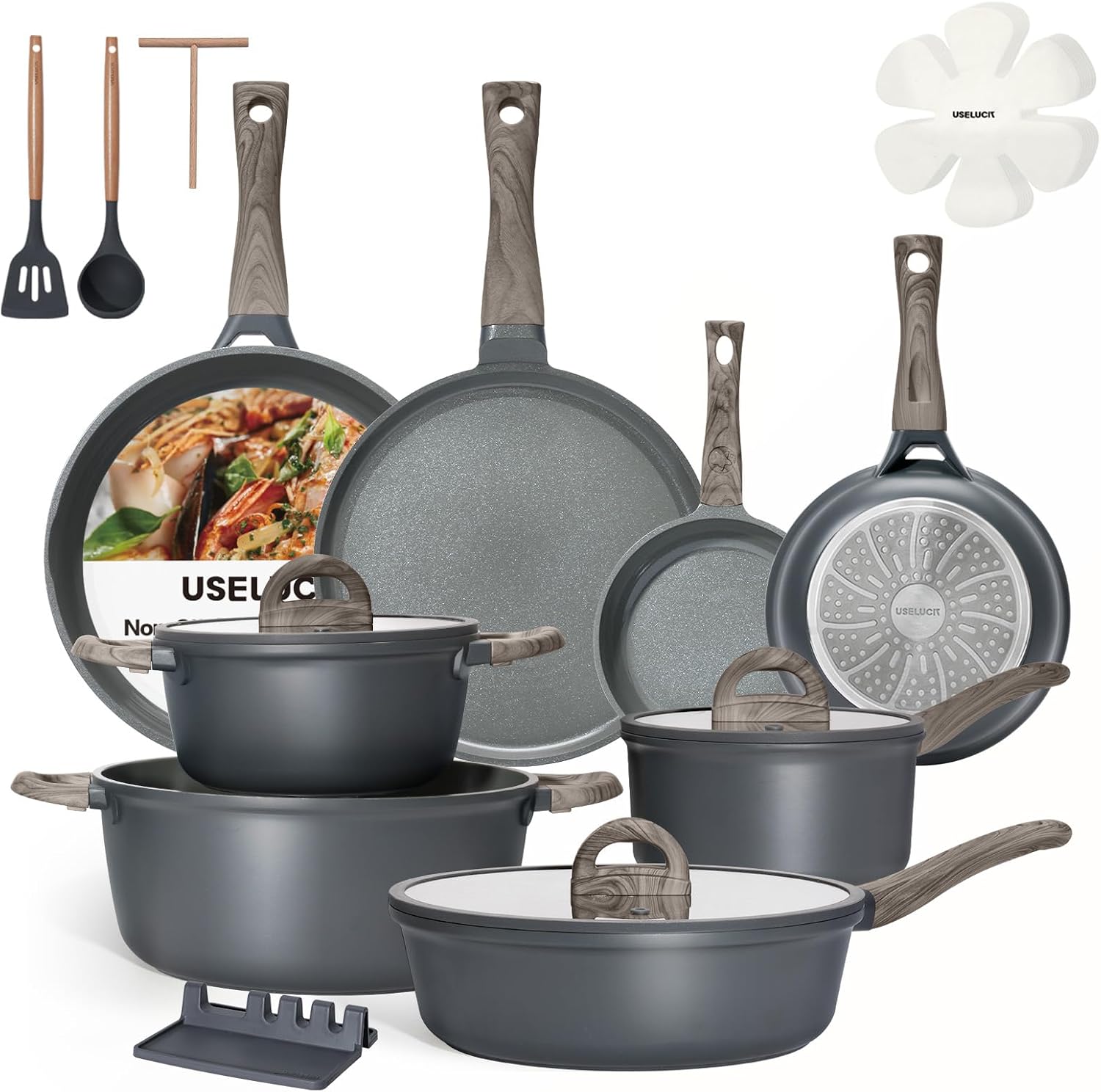 Detalle de USELUCK 22-Piece Ceramic Cookware