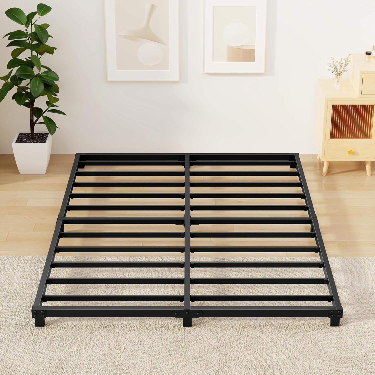 Detalle de Lurxhome LH-0015-F Full-Size Metal Bed Frame, 4-Inch Low Profile