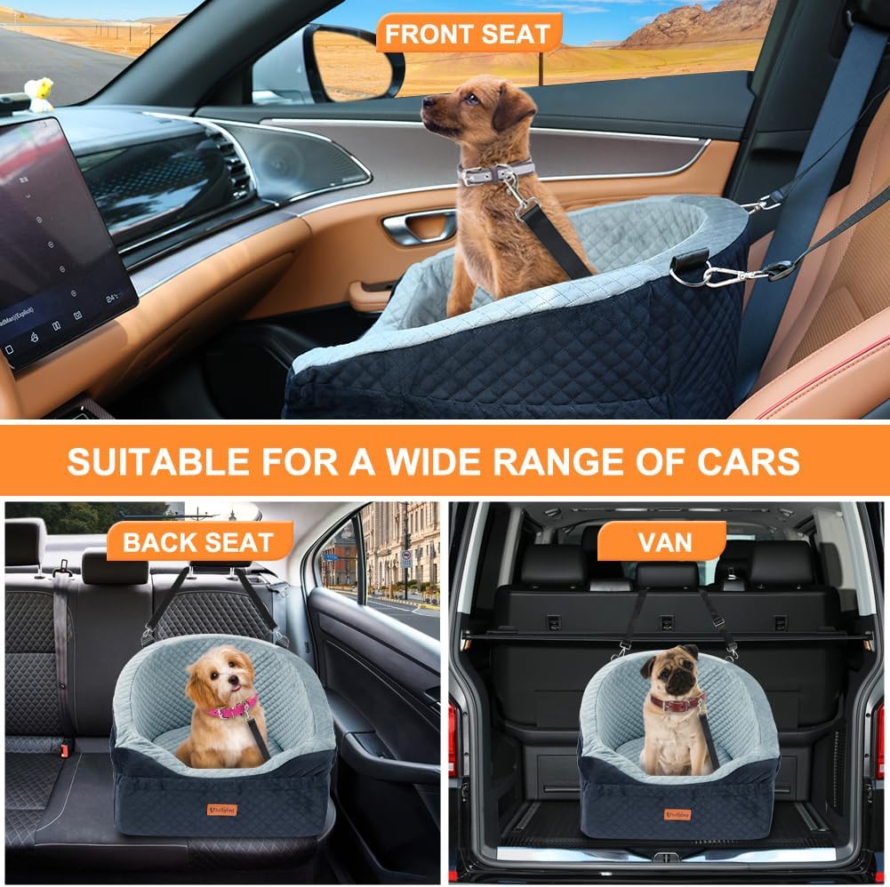 Detalle de Vivifying Hundeautositz mit abnehmbarer & waschbarer Sitzerhöhung, Sicherheitsgurt, Grau (für Hunde bis 11,3 kg)