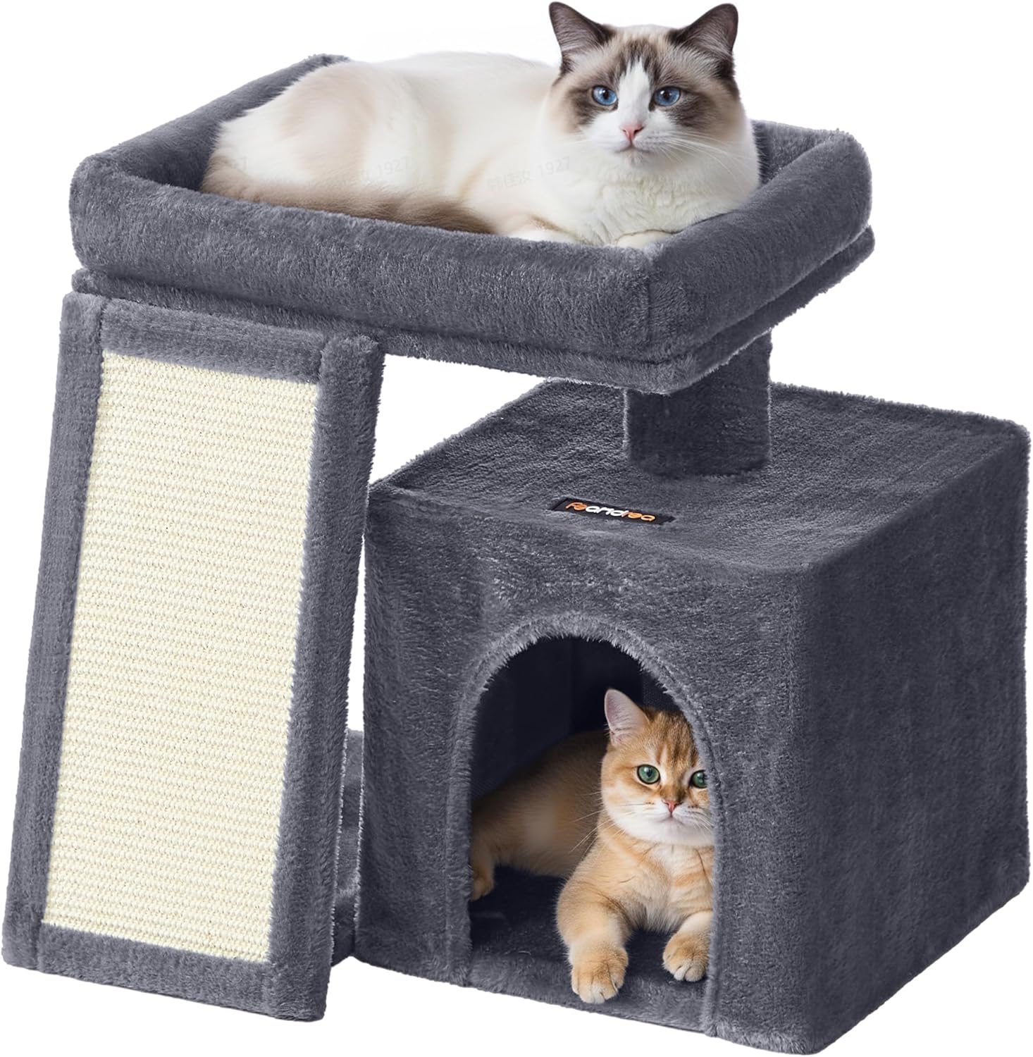 Detalle de Feandrea Small Cat Tree (PCT010GS01) – compact cat tower with scratching ramp, cave & top perch