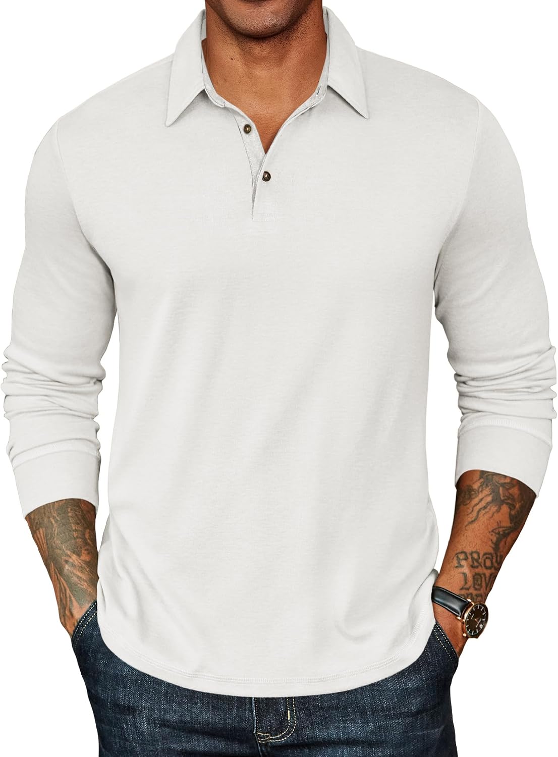 Detalle de COOFANDY Men's Long Sleeve Polo Shirt with Button Collar, Lightweight Feel