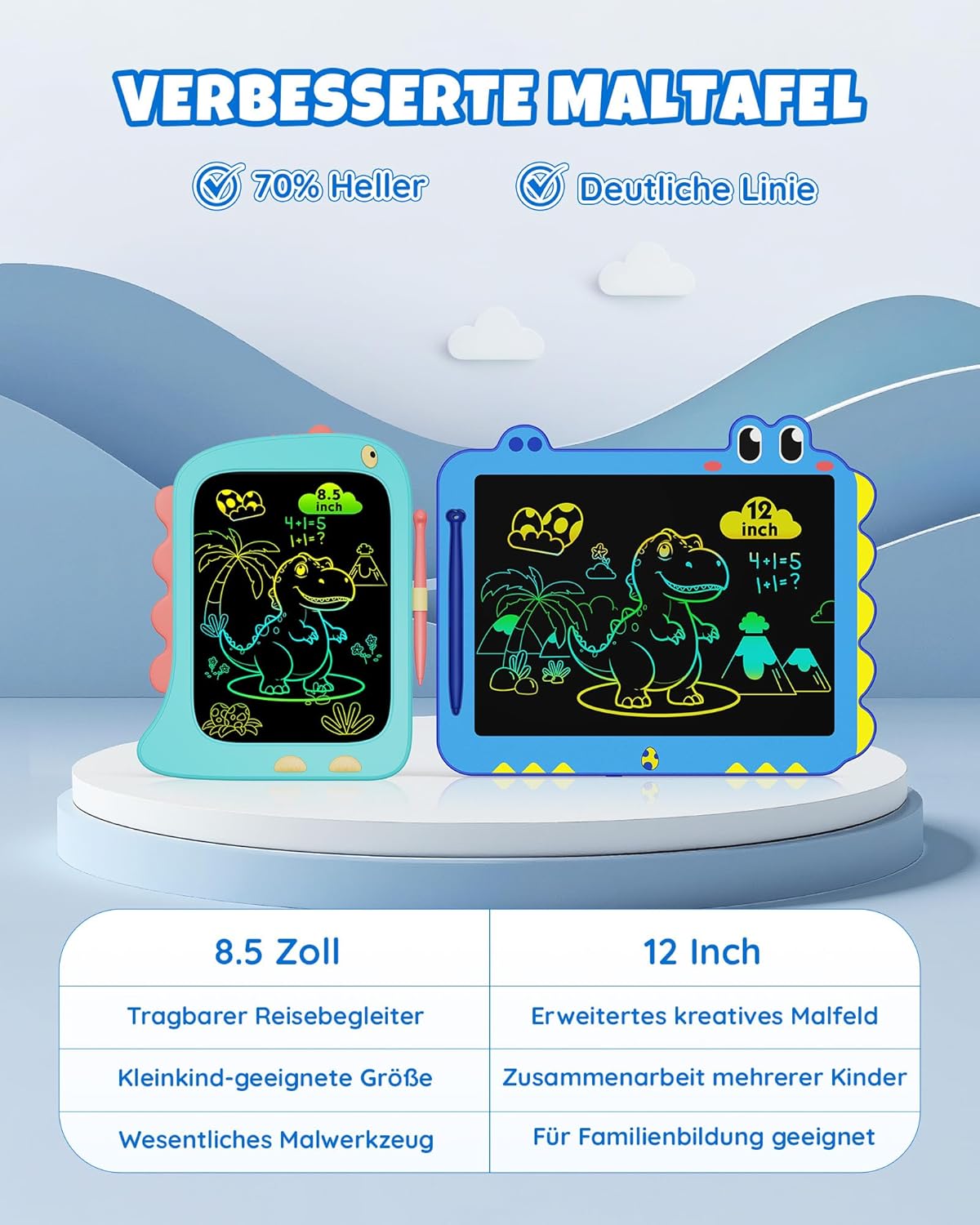 Detalle de ORSEN LCD Schreibtafel Dinosaurier Blau – 12 Zoll, ab 3 Jahren