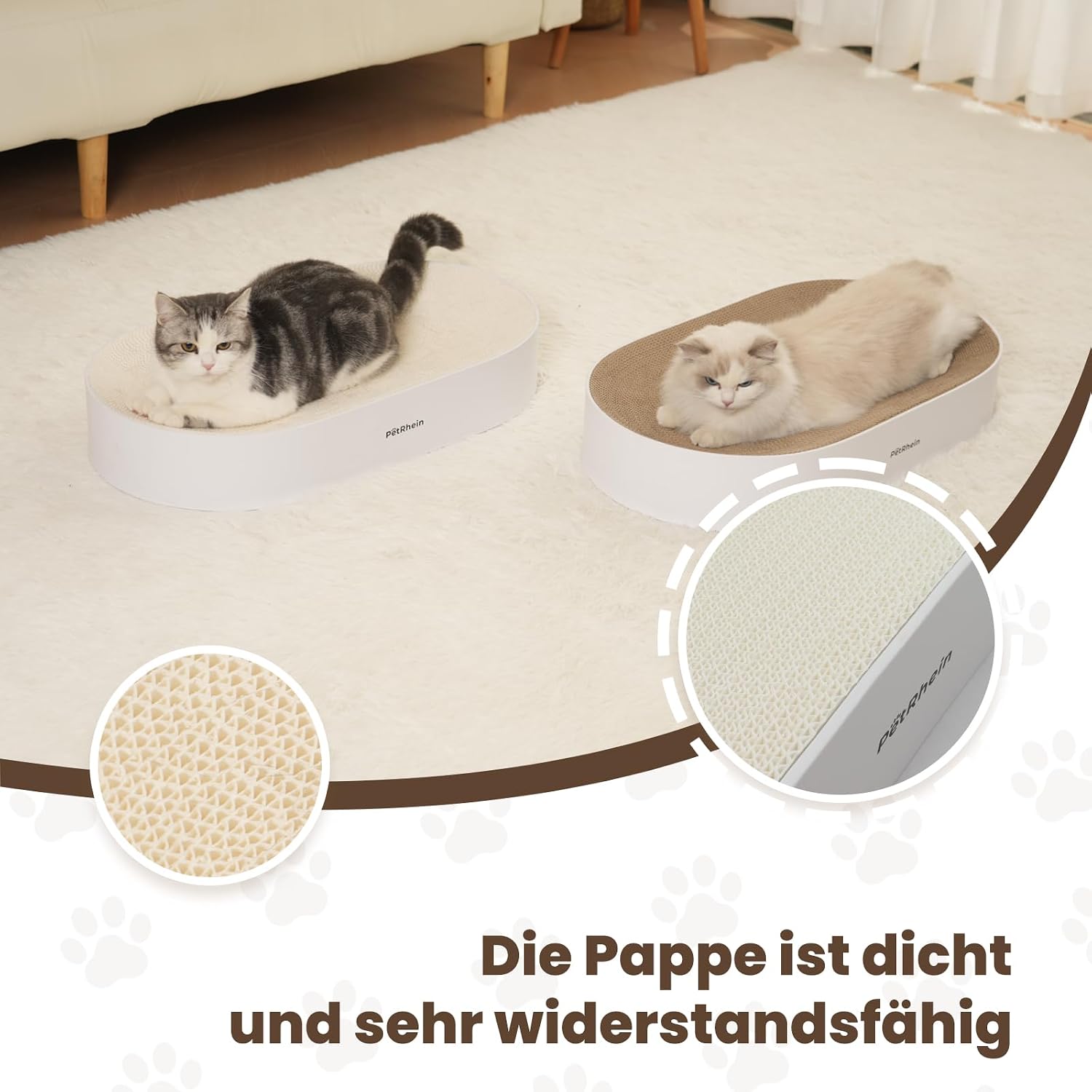 Thumbnail 3 de PetRhein Zen Paw Kratzbrett und Katzenbett 63x35 cm – Kratzpappe aus Wellpappe mit wasserfester Basis