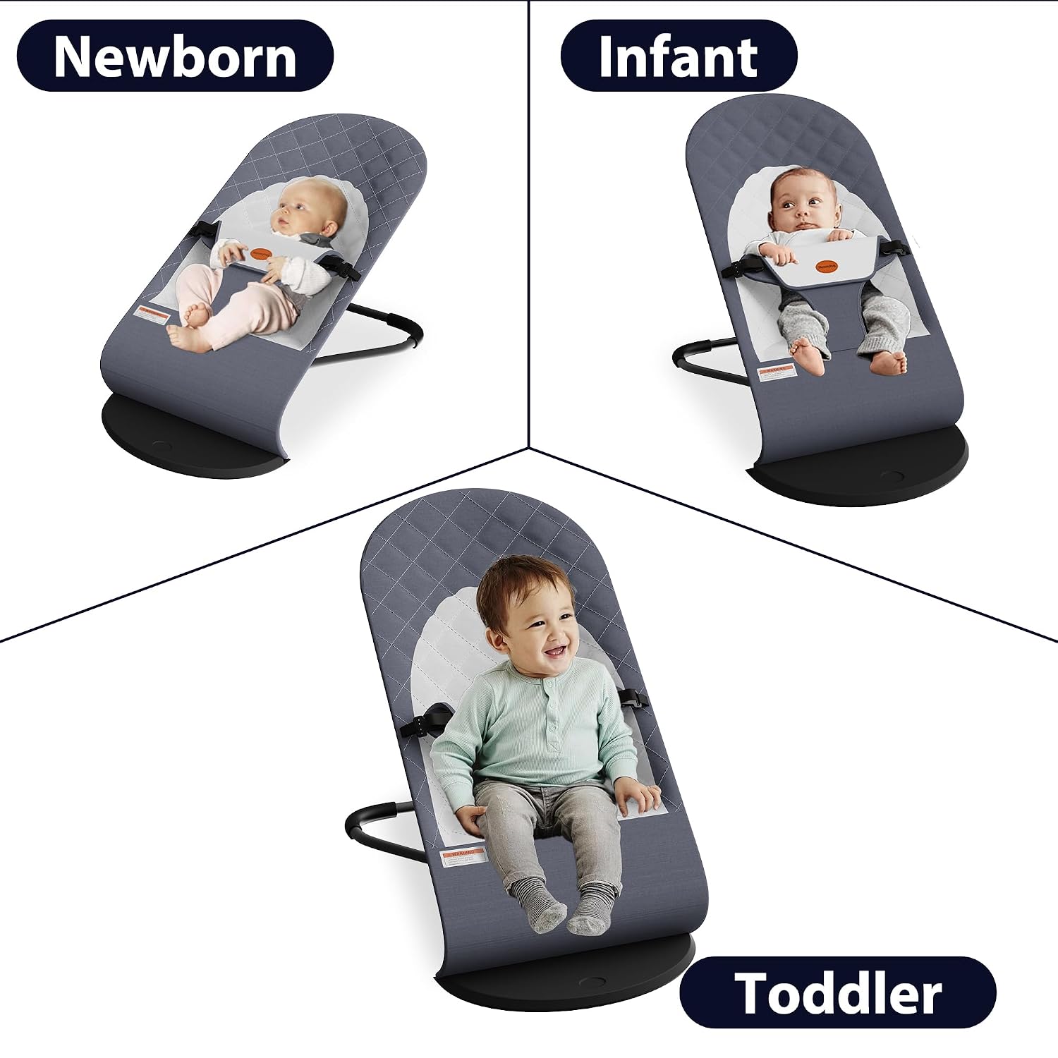 Detalle de Mommyhug Portable Baby Bouncer Seat, Grey, with Hanging Toys and Rocker Options