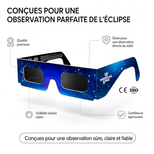 Detalle de Lunettes Eclipse Solaire 2026 – Lot de 12 Paires Premium avec 2 Filtres Solaires pour Smartphone | ISO 12312-2, CE