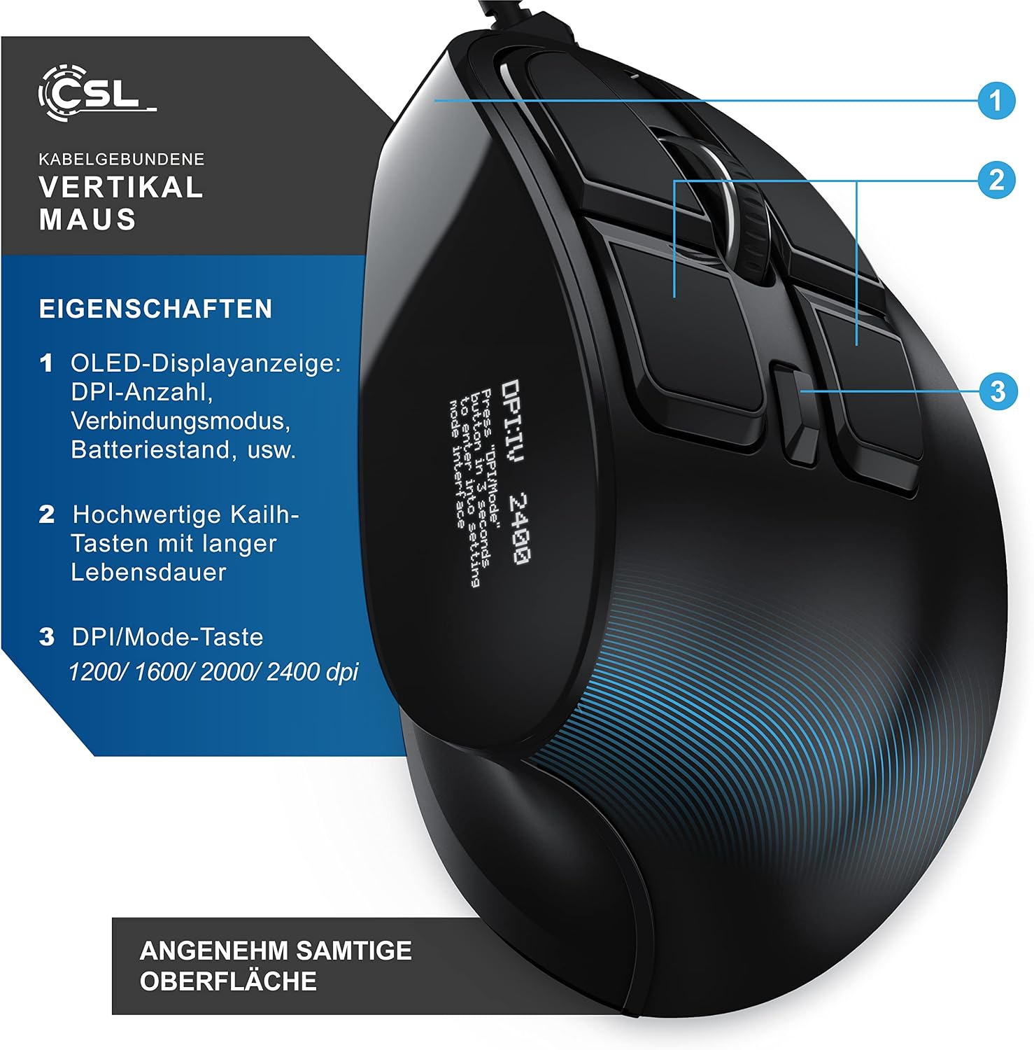 Detalle 2 de CSL Gaming vertikale Maus 2400 DPI 🖱