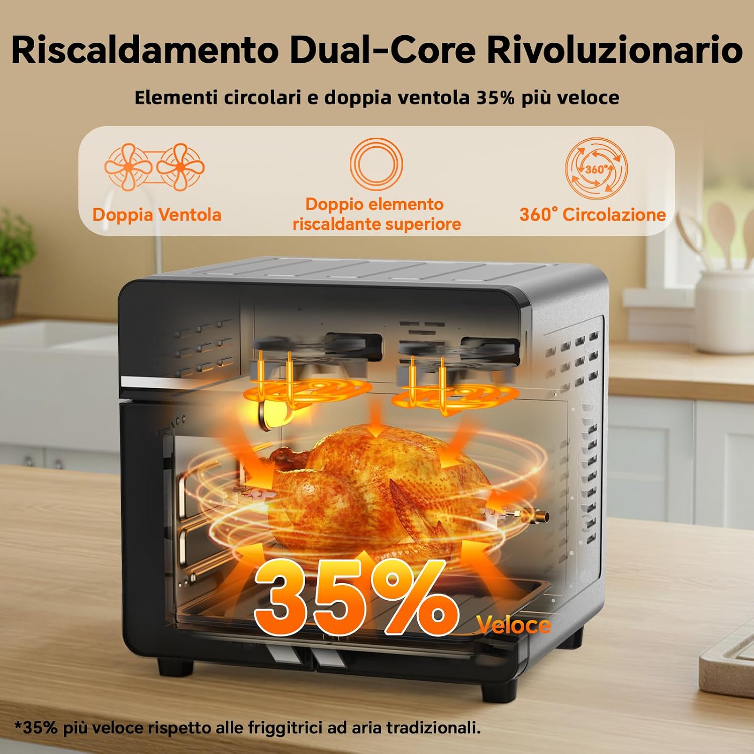 Detalle 2 de Friggitrice ad Aria 23L XXL con Porte alla Francese e Sync Finish – 2600W, 15 programmi, kit accessori