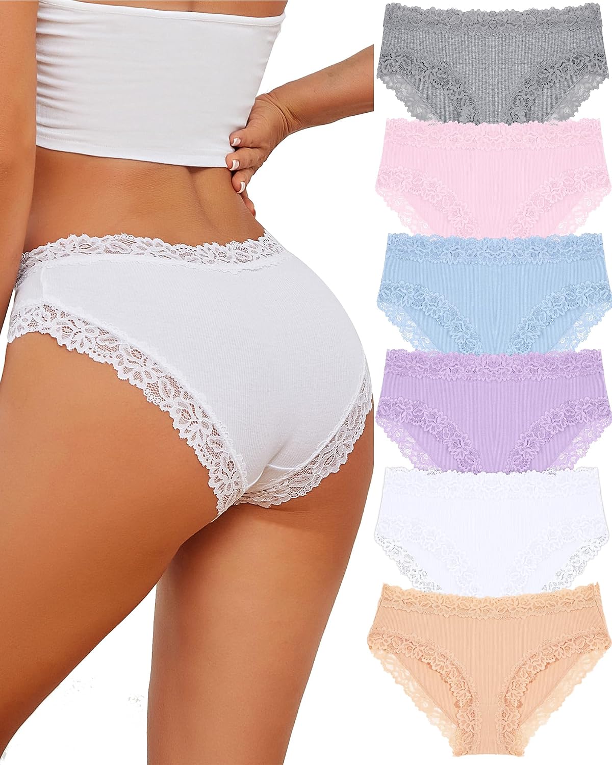 Thumbnail 6 de ALL OF SHE lot de 6 culottes en coton (95%) et élasthanne avec dentelle