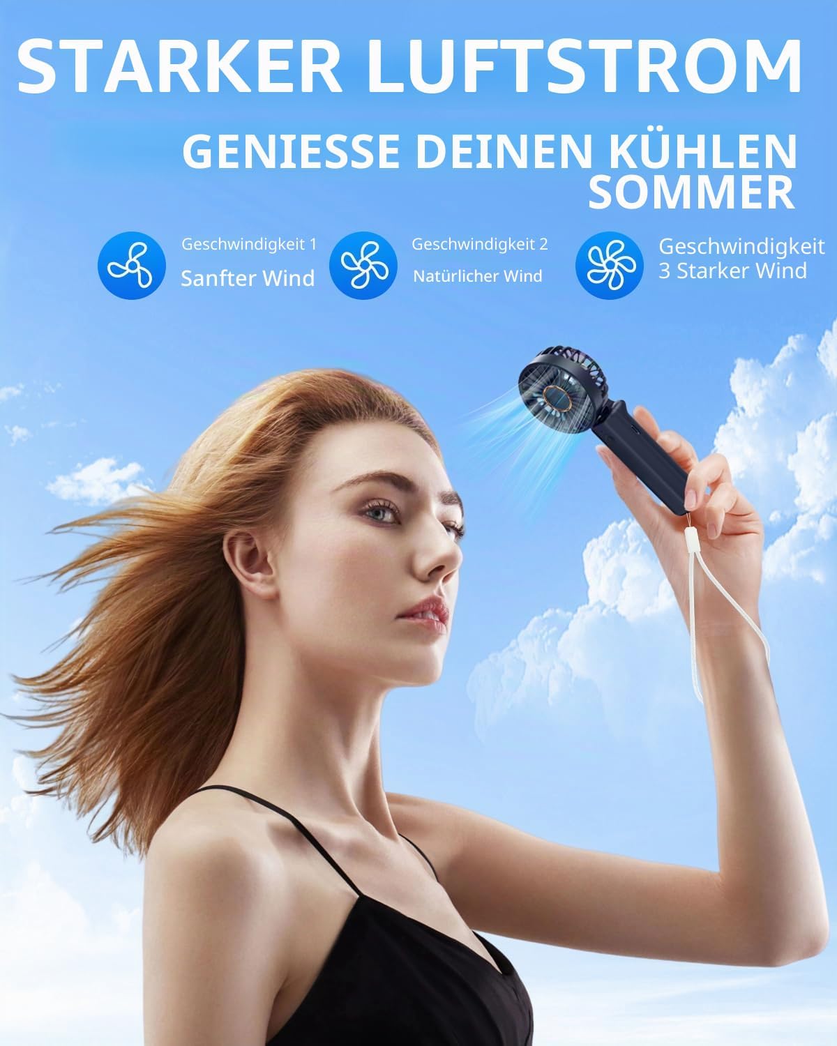 Thumbnail 6 de Hssio Tragbarer Handventilator – 2-in-1 Mini-Schreibtischventilator mit 180° Rotation, 3 Geschwindigkeiten und 8 Stunden Laufzeit