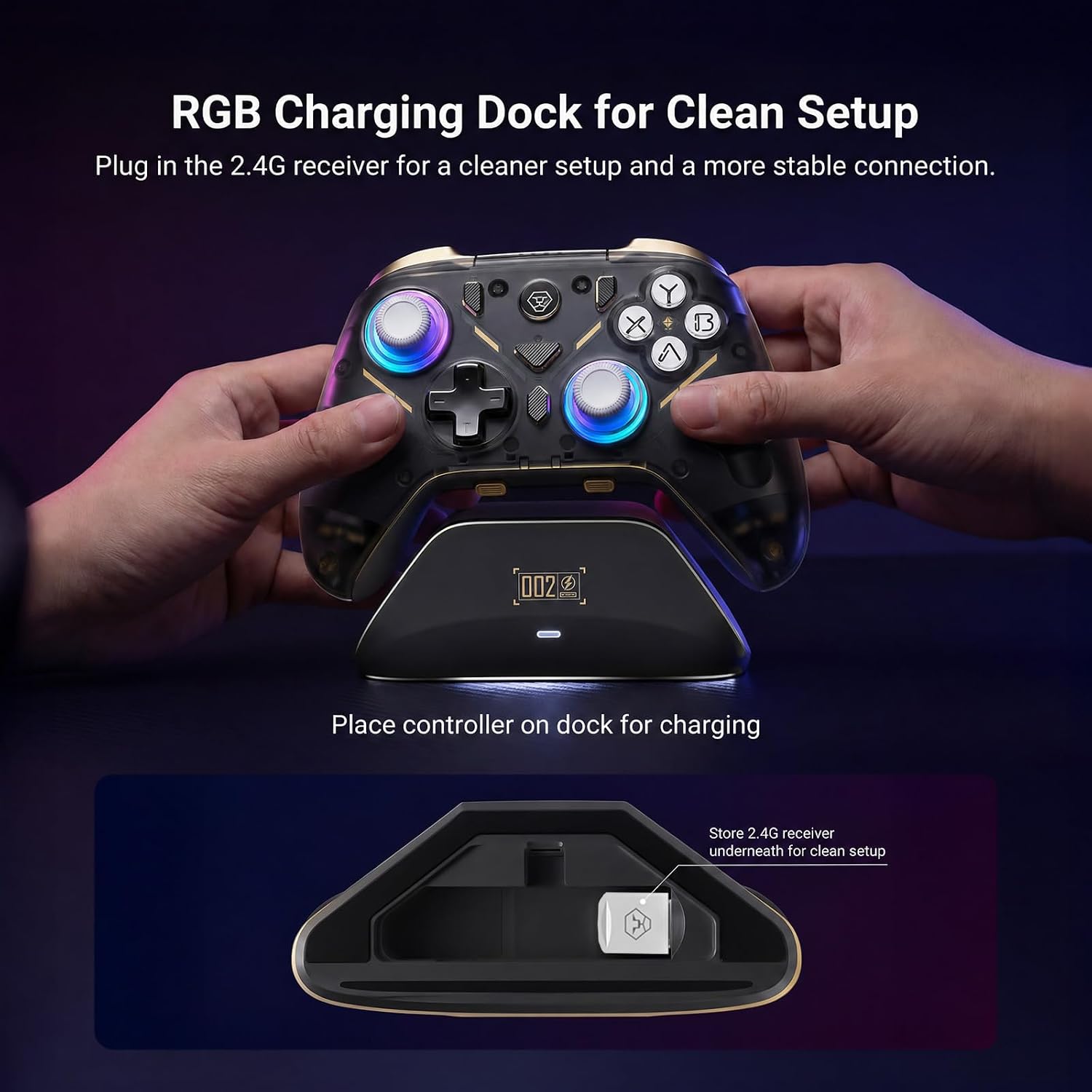 Detalle de Aolion gaming K20 (AL-K20-WG) Wireless Controller with Hall Effect Controls and Dock
