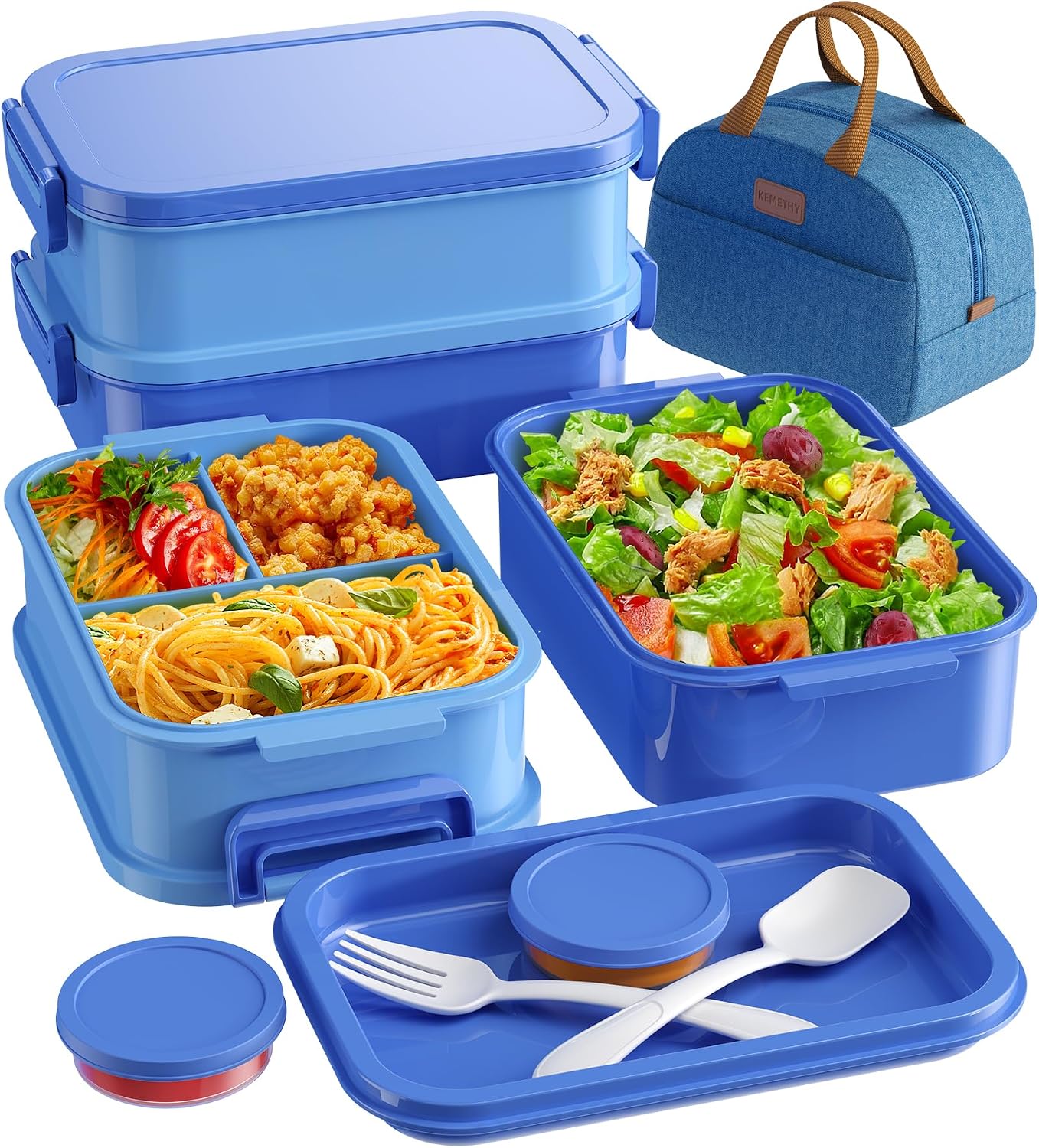 Detalle de KEMETHY 74oz 3-tier Bento Lunch Box 🍱