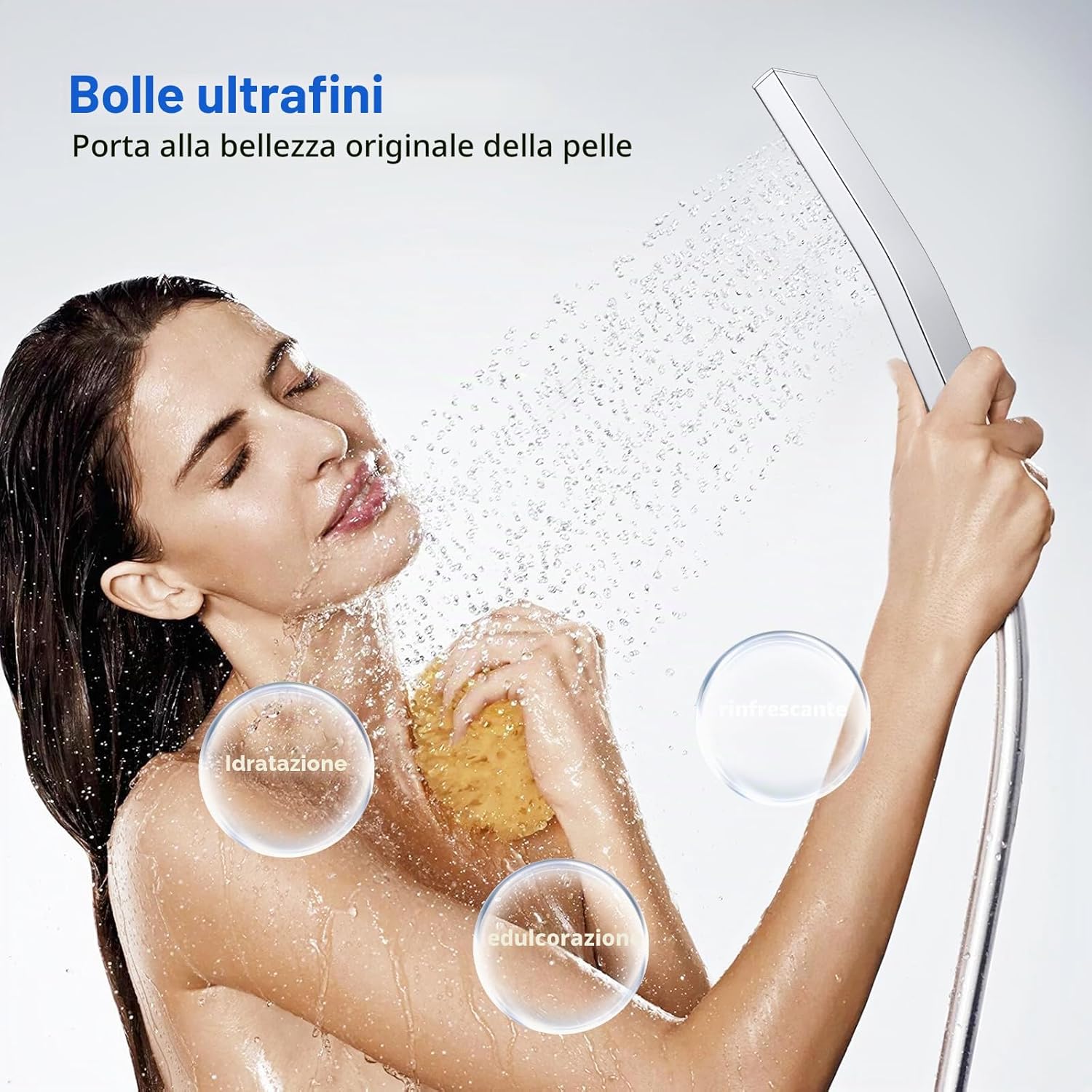 Detalle 2 de HydroLuxe Doccetta a Mano Alta Pressione: soffione in acciaio inox 304 con ugelli silicone anticaduta calcare