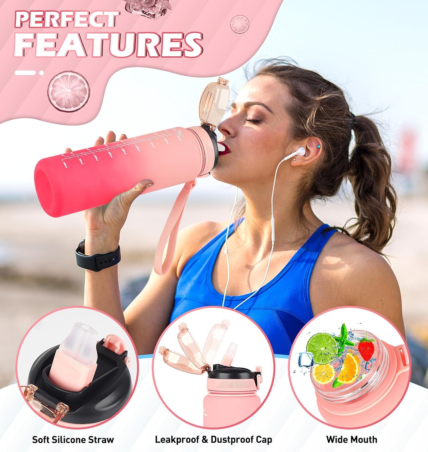 Detalle de CodiCile 1L water bottle with straw 🚰