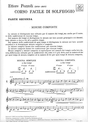 Detalle de Corso Facile di Solfeggio Parte II Ettore Pozzoli — Ricordi (39 pagine)